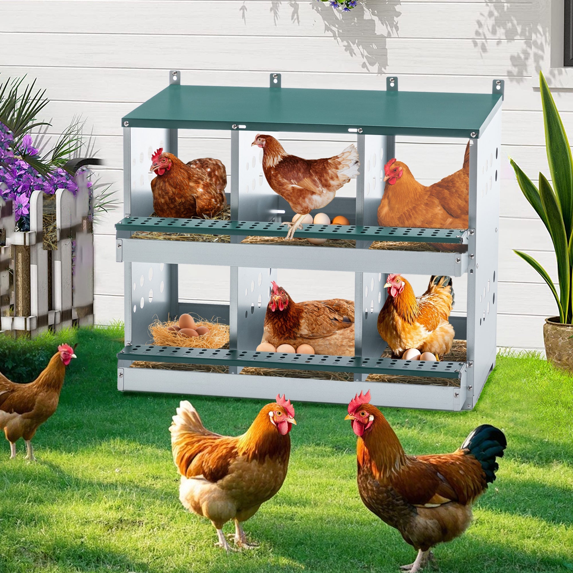 6 - compartment egg laying box for chicken coop - KiKiUMi