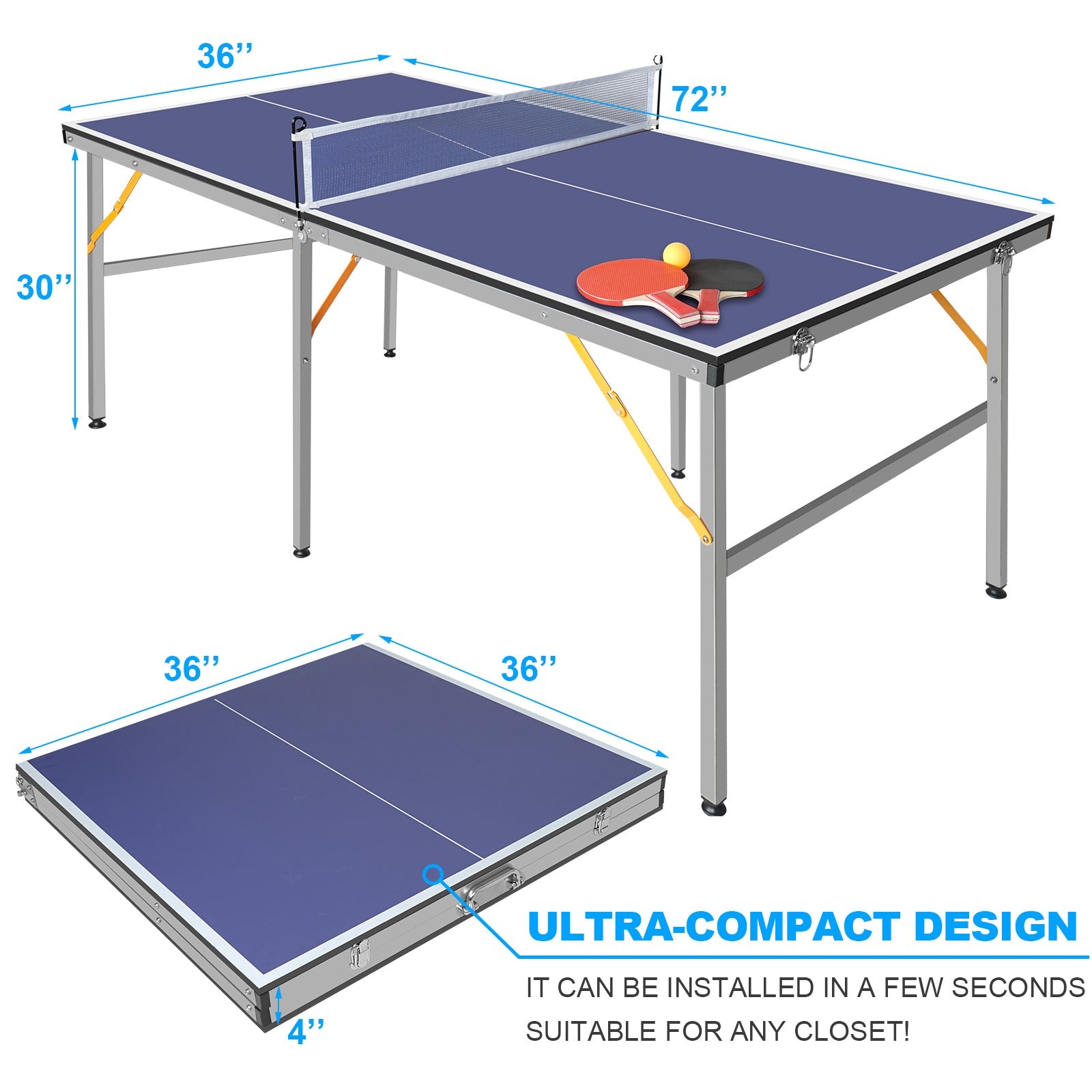 6 - foot collapsible medium - sized ping - pong table with a net, 2 ping - pong paddles and 3 balls 41.46 lbs - KiKiUMi