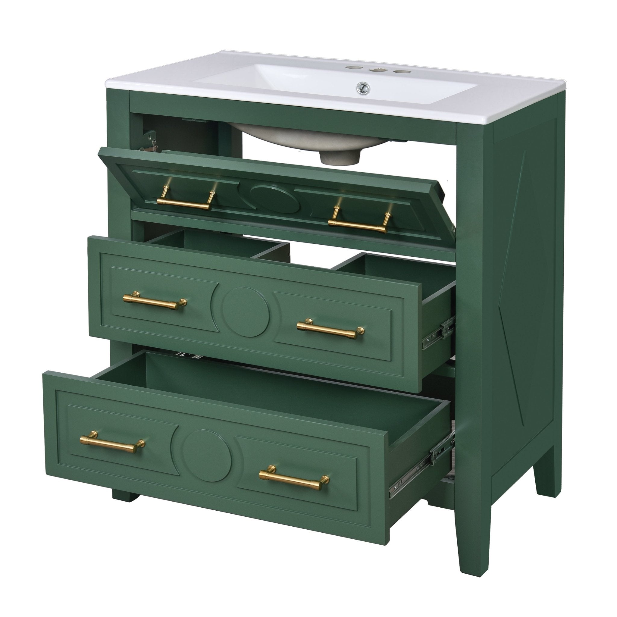 60 - inch ceramic sink with solid wood frame bathroom dressing table(green) - KiKiUMi