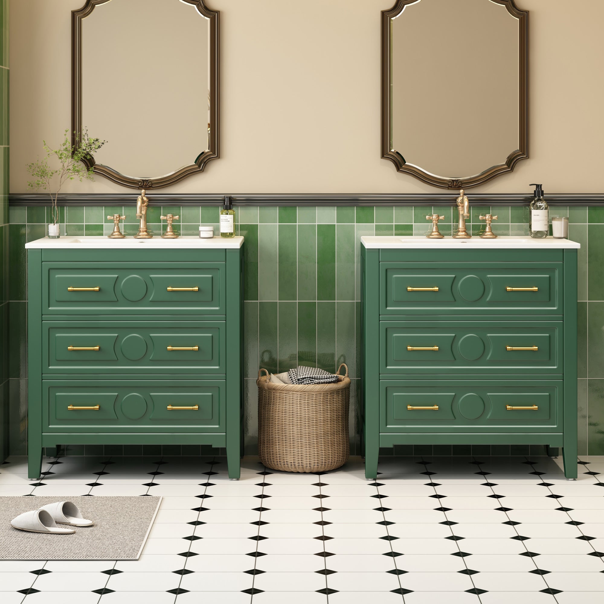 60 - inch ceramic sink with solid wood frame bathroom dressing table(green) - KiKiUMi