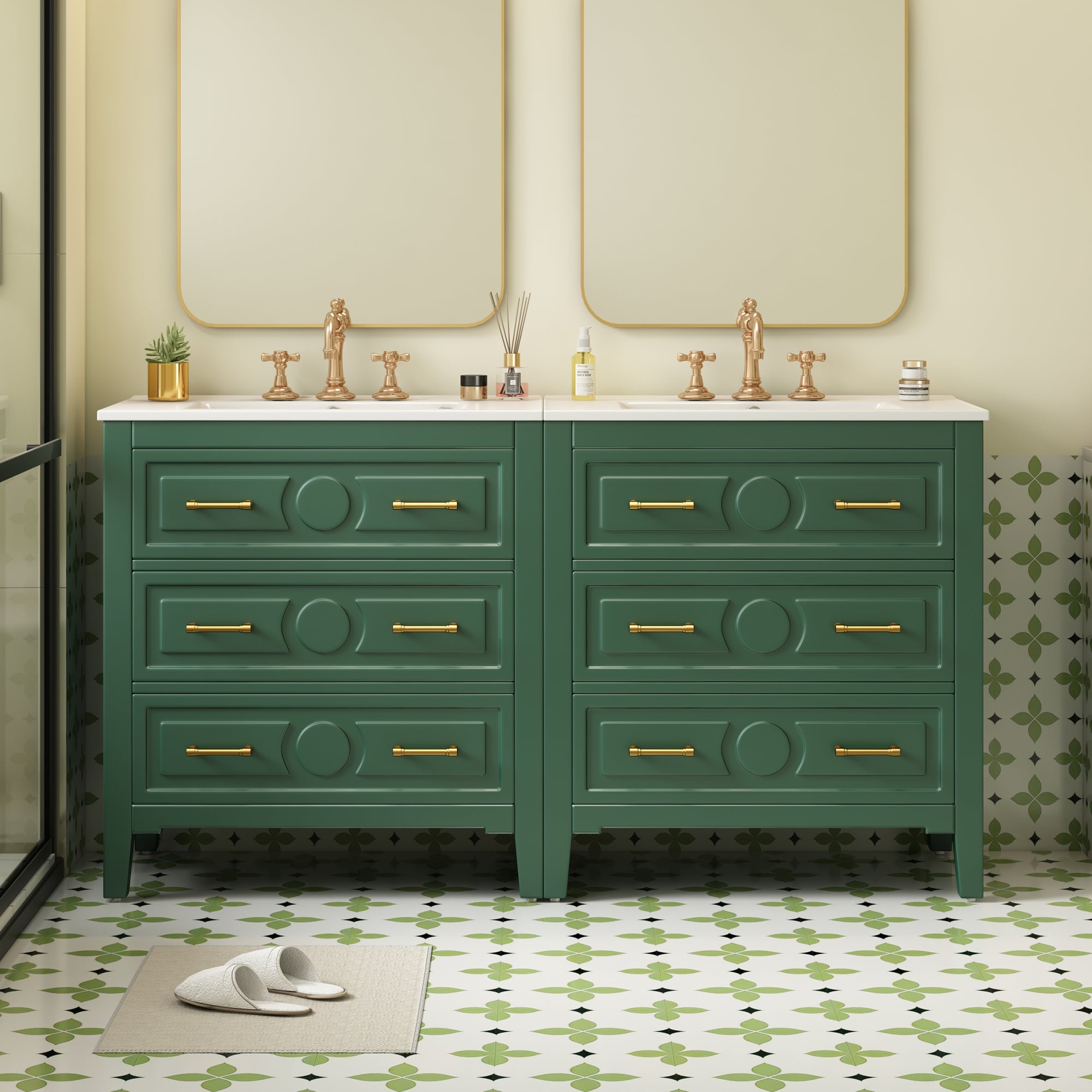 60 - inch ceramic sink with solid wood frame bathroom dressing table(green) - KiKiUMi