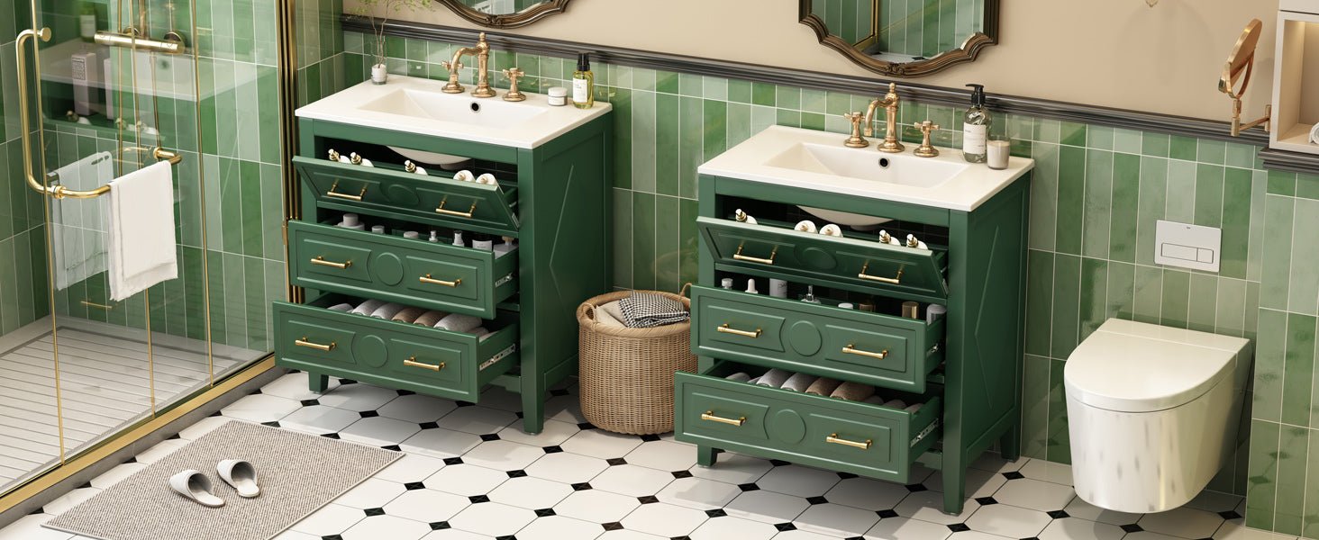60 - inch ceramic sink with solid wood frame bathroom dressing table(green) - KiKiUMi