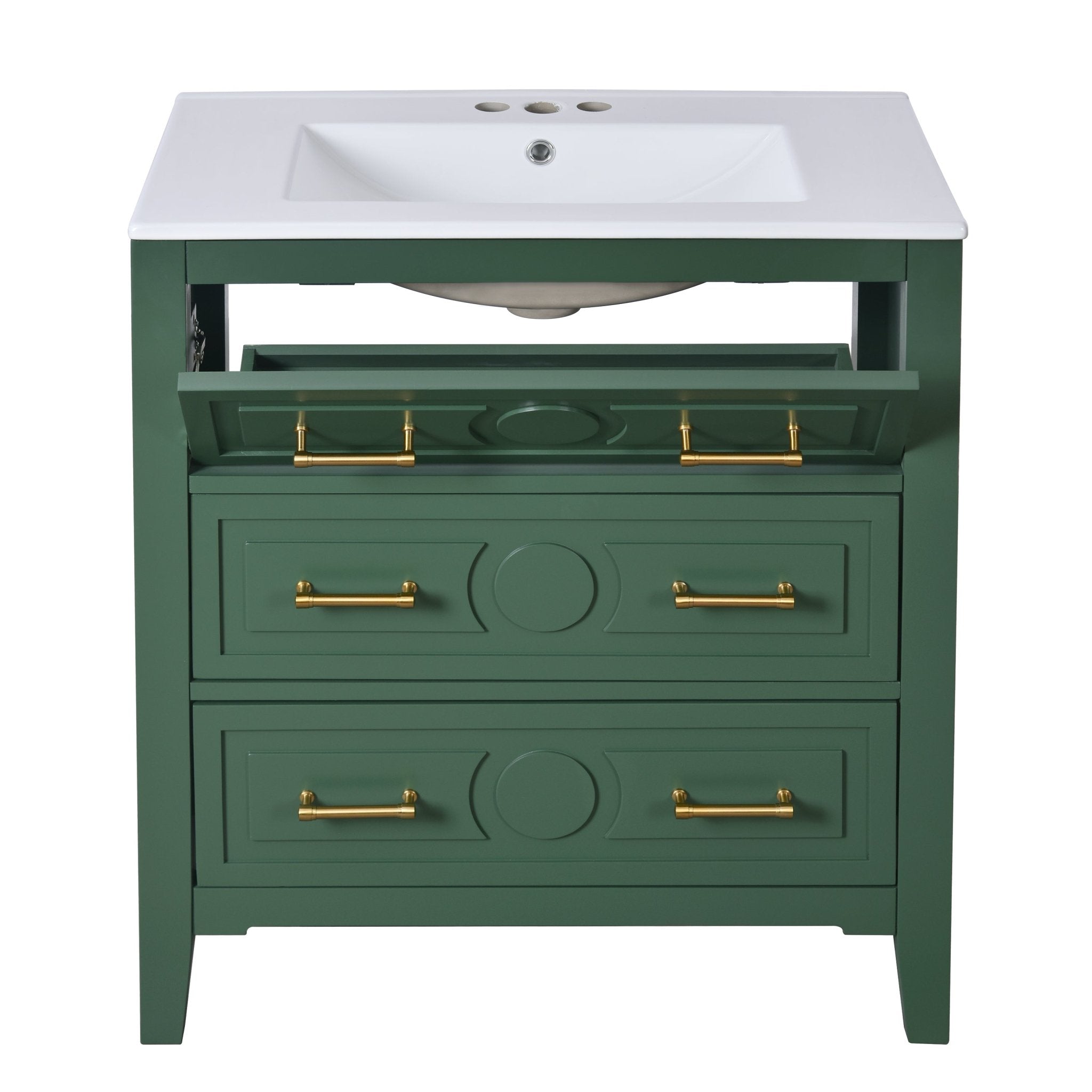 60 - inch ceramic sink with solid wood frame bathroom dressing table(green) - KiKiUMi
