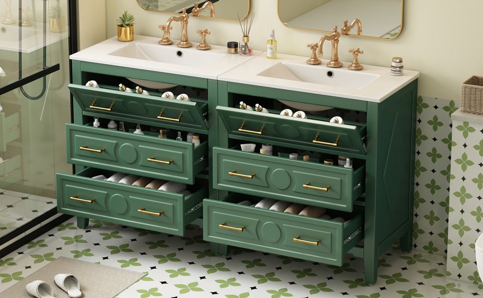 60 - inch ceramic sink with solid wood frame bathroom dressing table(green) - KiKiUMi