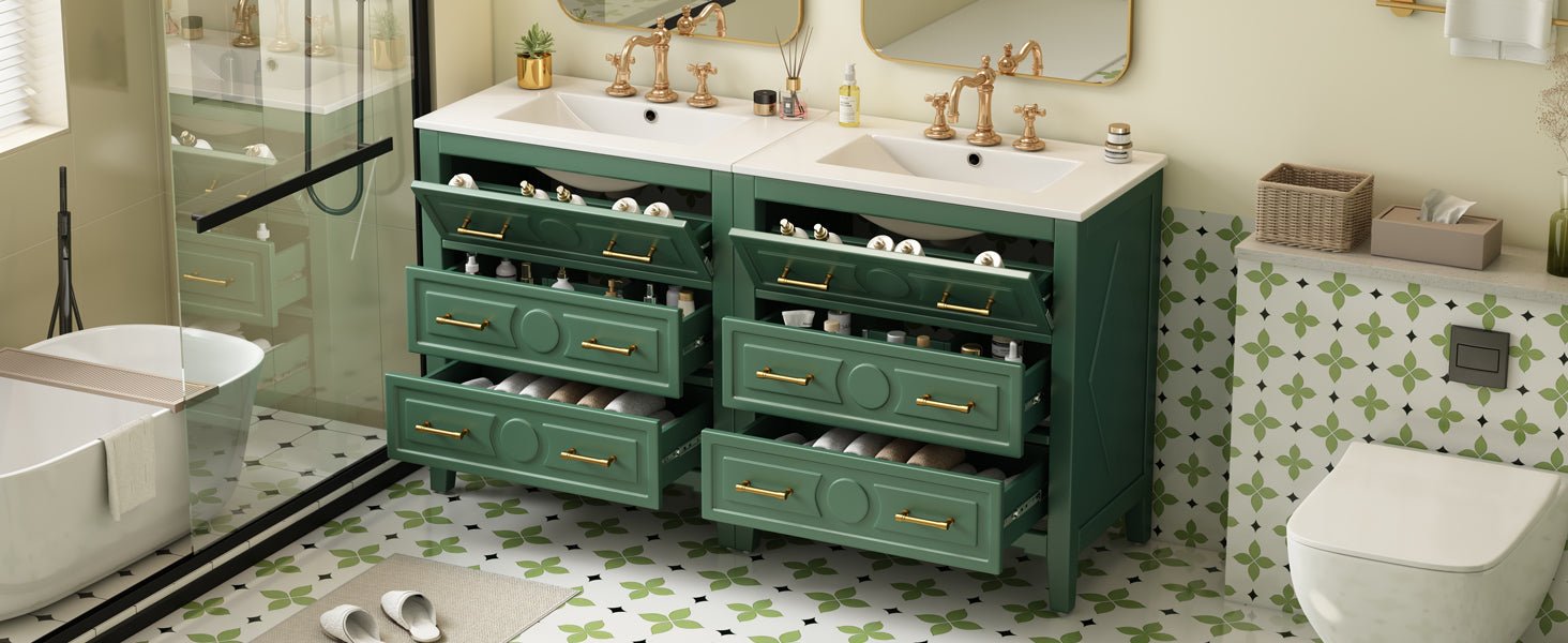 60 - inch ceramic sink with solid wood frame bathroom dressing table(green) - KiKiUMi