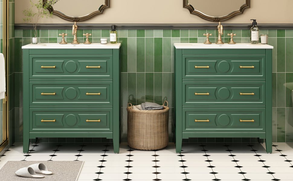 60 - inch ceramic sink with solid wood frame bathroom dressing table(green) - KiKiUMi