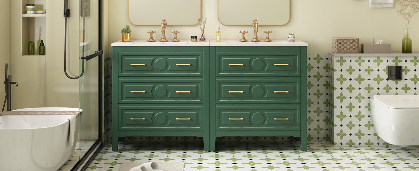 60 - inch ceramic sink with solid wood frame bathroom dressing table(green) - KiKiUMi