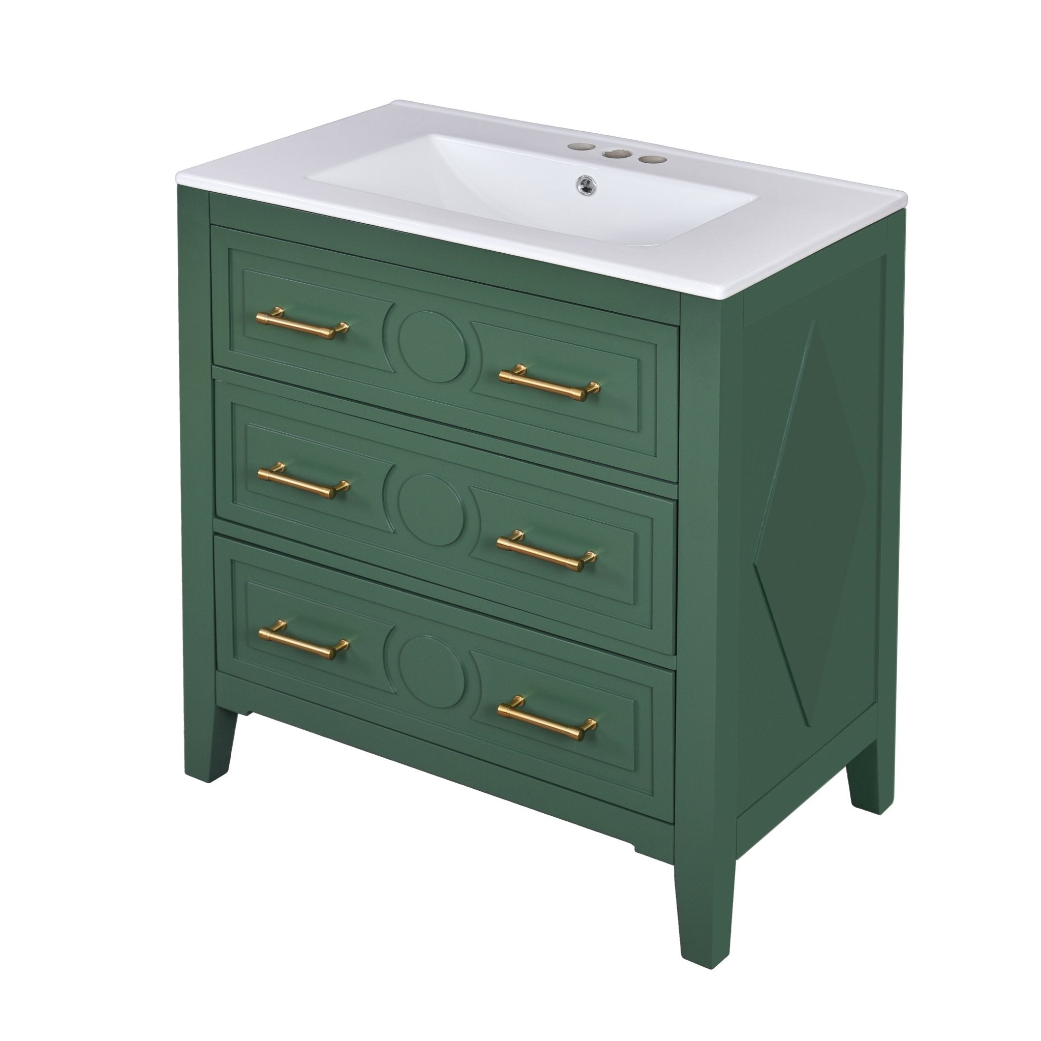 60 - inch ceramic sink with solid wood frame bathroom dressing table(green) - KiKiUMi