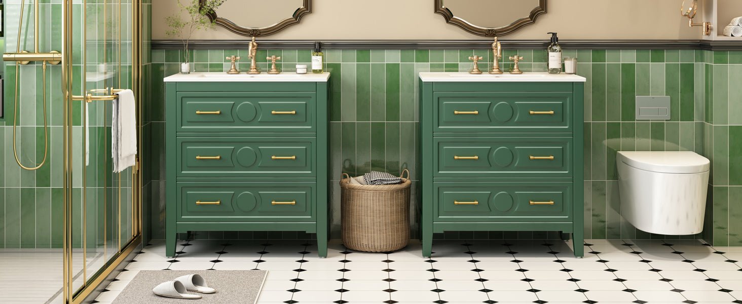 60 - inch ceramic sink with solid wood frame bathroom dressing table(green) - KiKiUMi