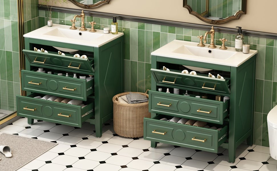 60 - inch ceramic sink with solid wood frame bathroom dressing table(green) - KiKiUMi