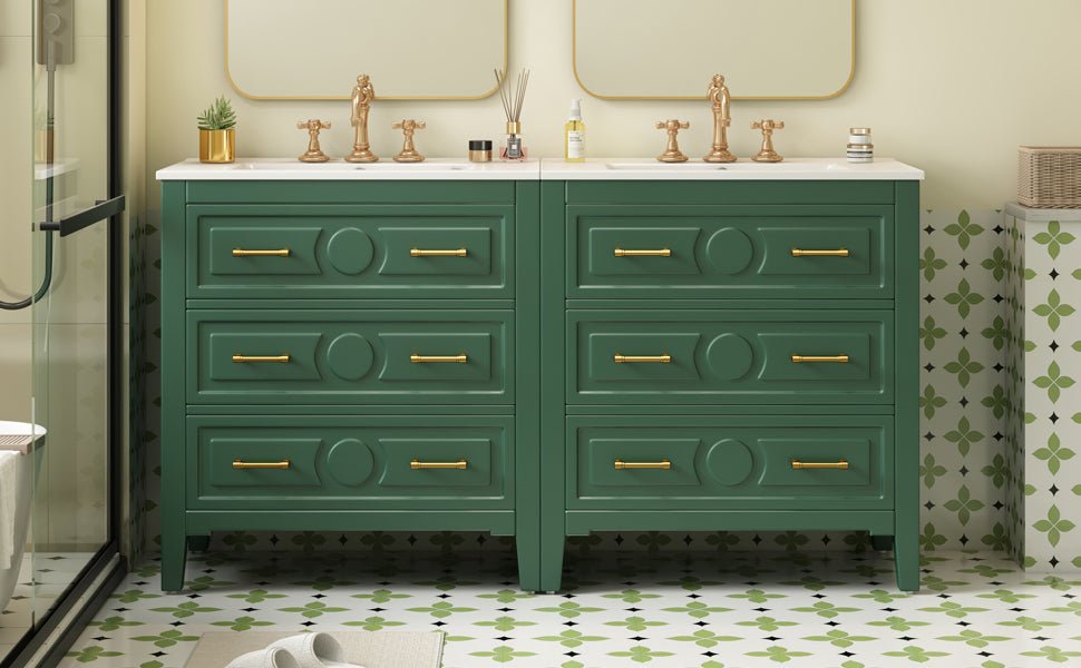 60 - inch ceramic sink with solid wood frame bathroom dressing table(green) - KiKiUMi