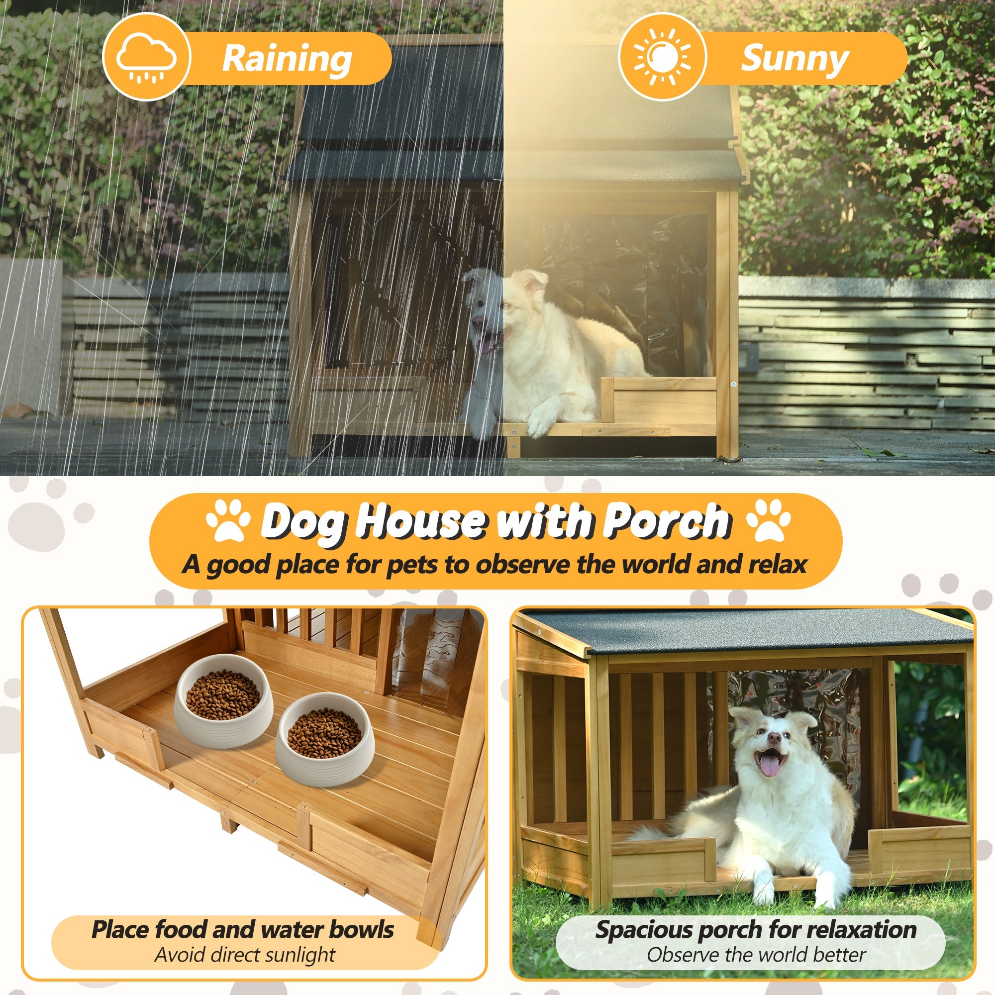 60.2 - foot natural large waterproof outdoor dog house - KiKiUMi