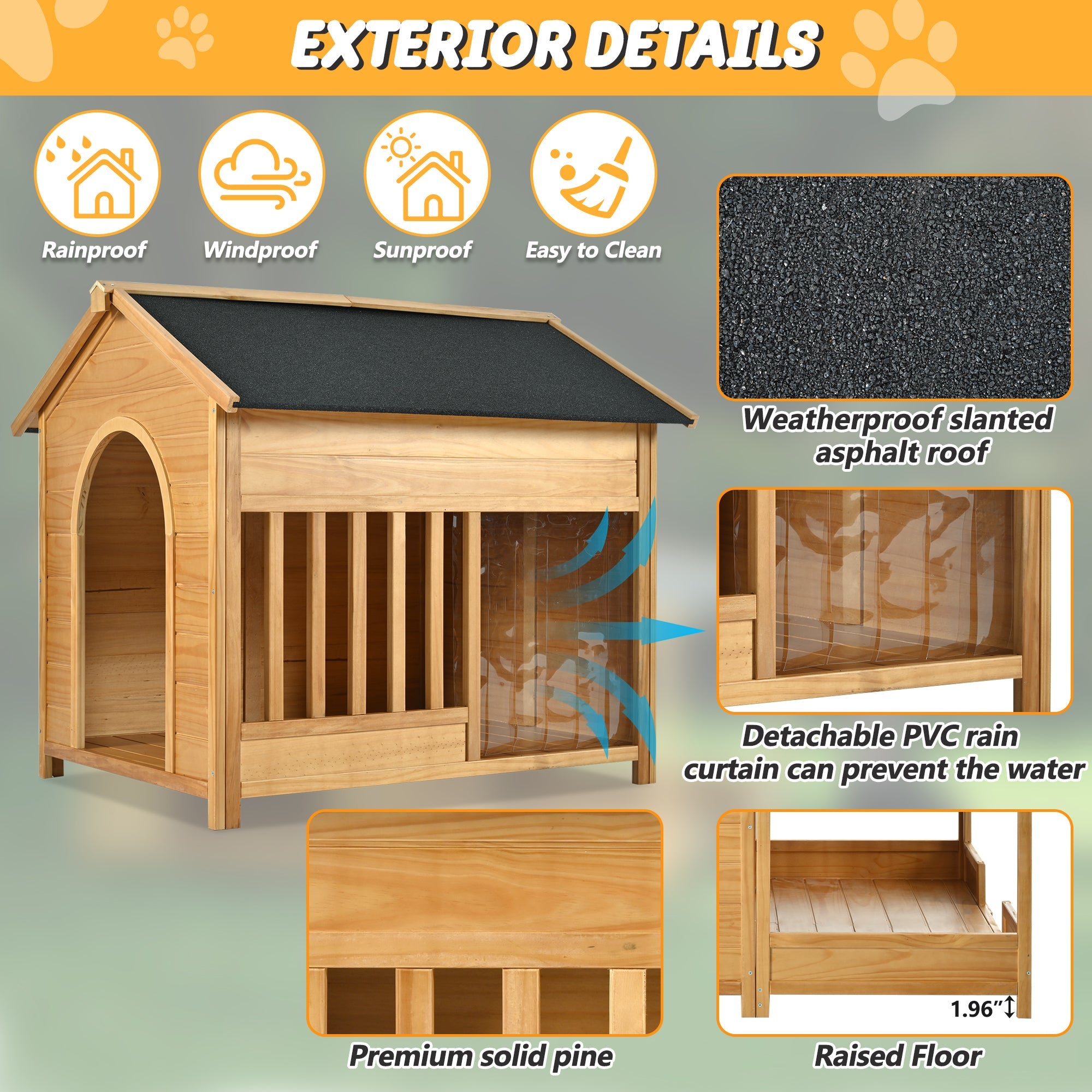 60.2 - foot natural large waterproof outdoor dog house - KiKiUMi