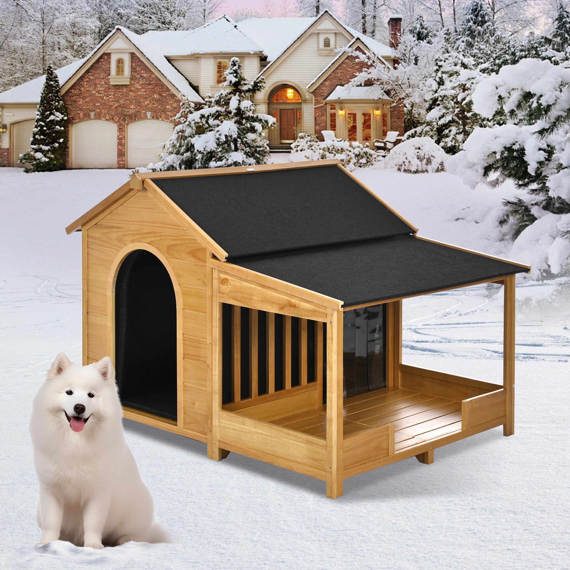 60.2 - foot natural large waterproof outdoor dog house - KiKiUMi