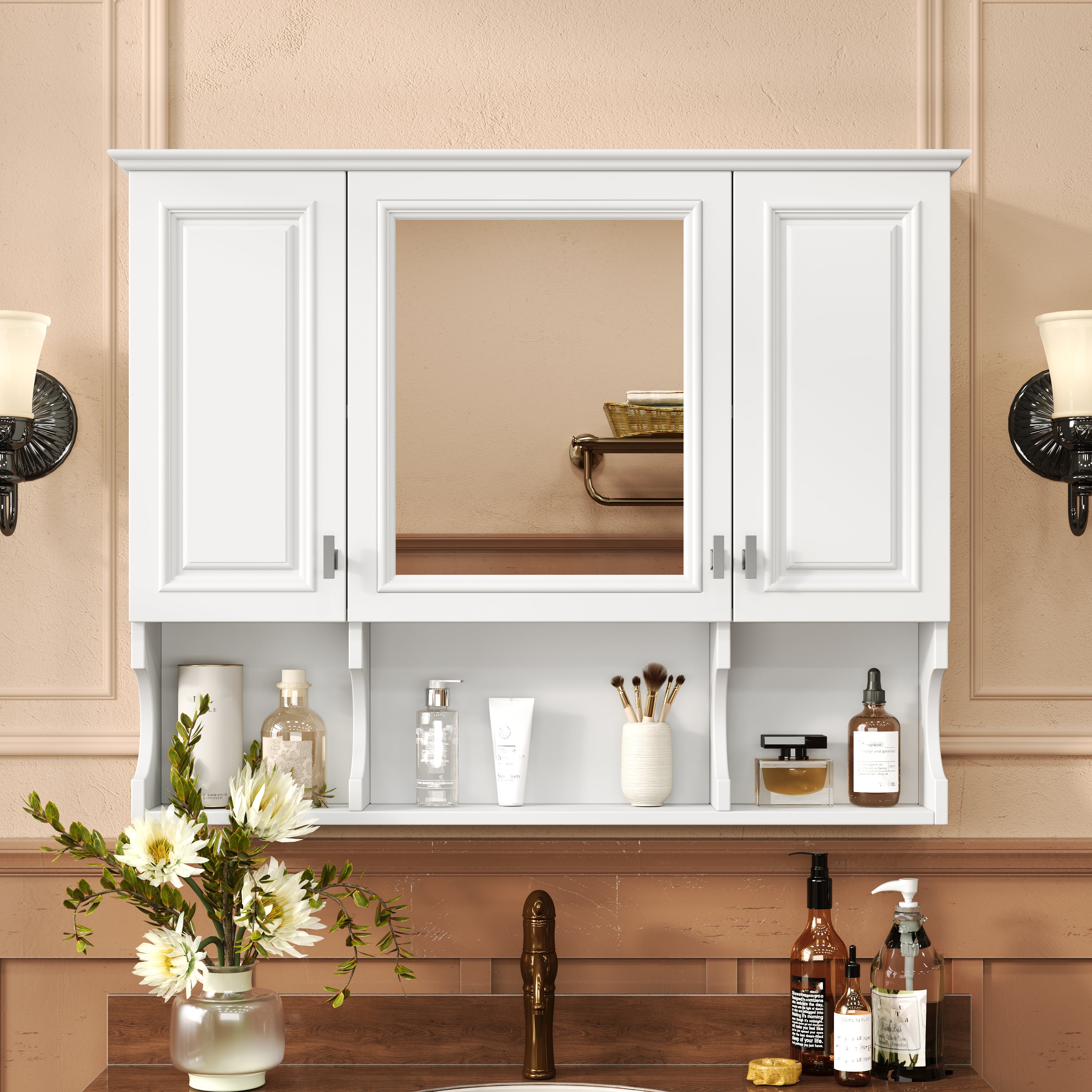 Wall-mounted modern bathroom cabinet with a mirror