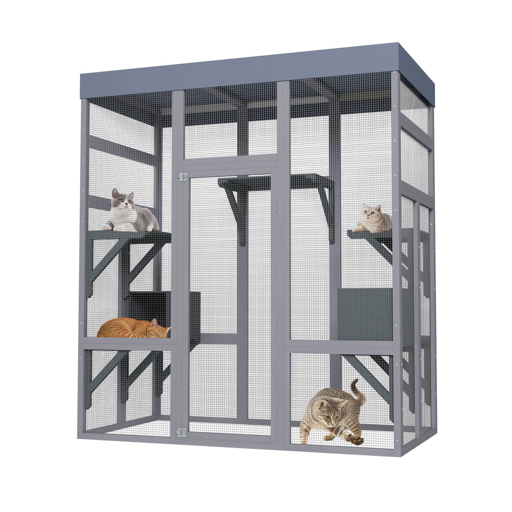 62.6' wooden waterproof outdoor cat cage - KiKiUMi