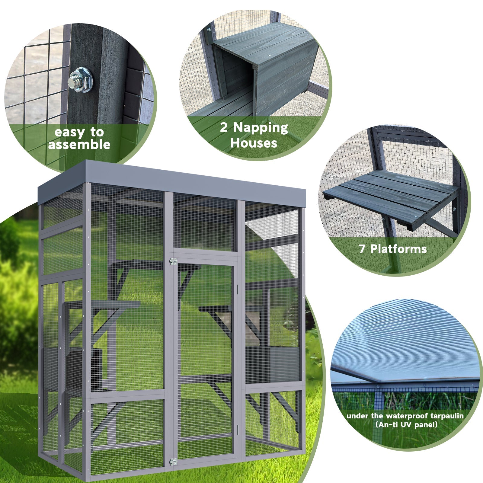 62.6' wooden waterproof outdoor cat cage - KiKiUMi