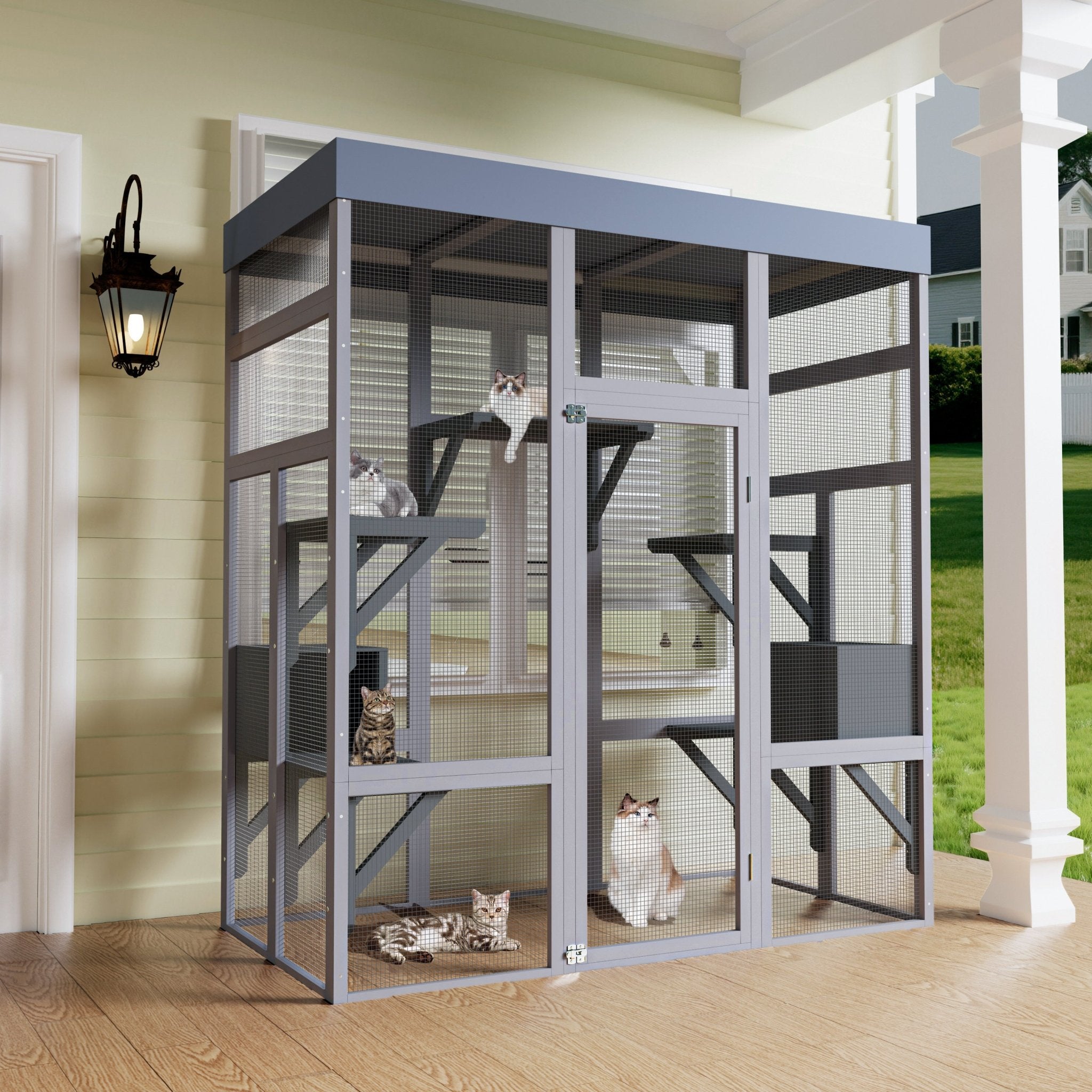 62.6' wooden waterproof outdoor cat cage - KiKiUMi