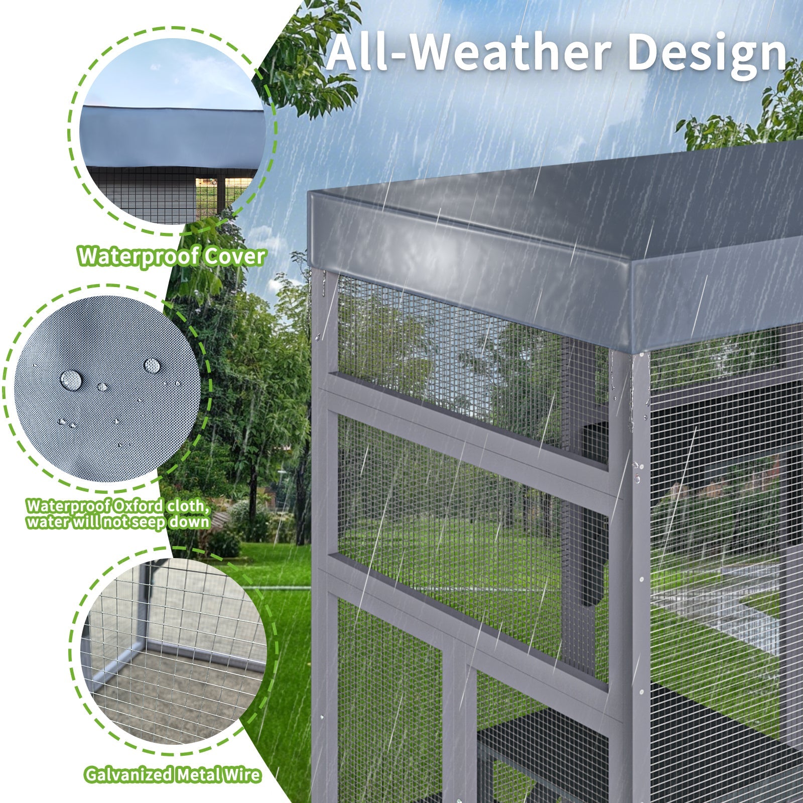 62.6' wooden waterproof outdoor cat cage - KiKiUMi