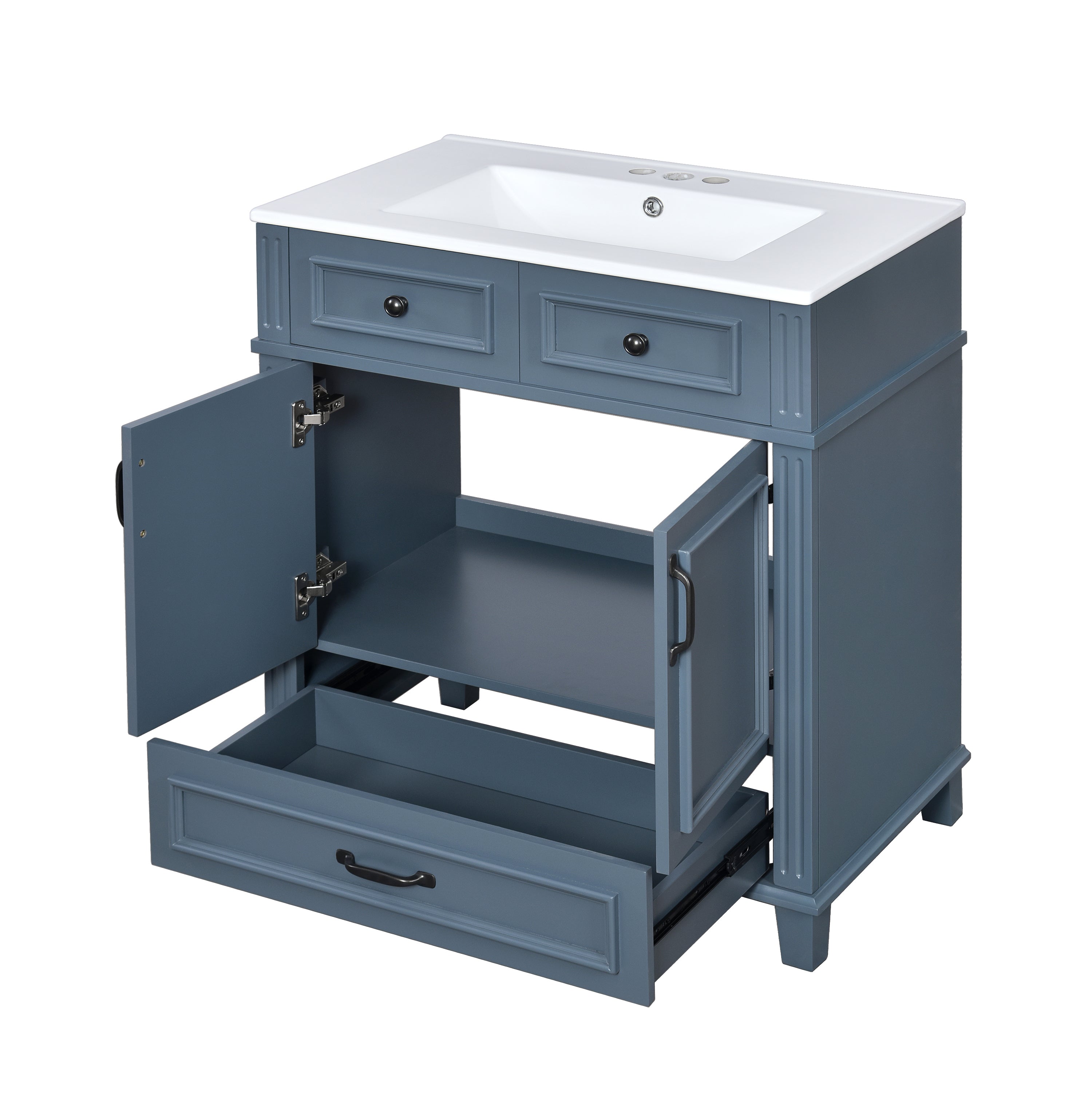 Blue 30 "ceramic sink solid wood frame bathroom dressing table