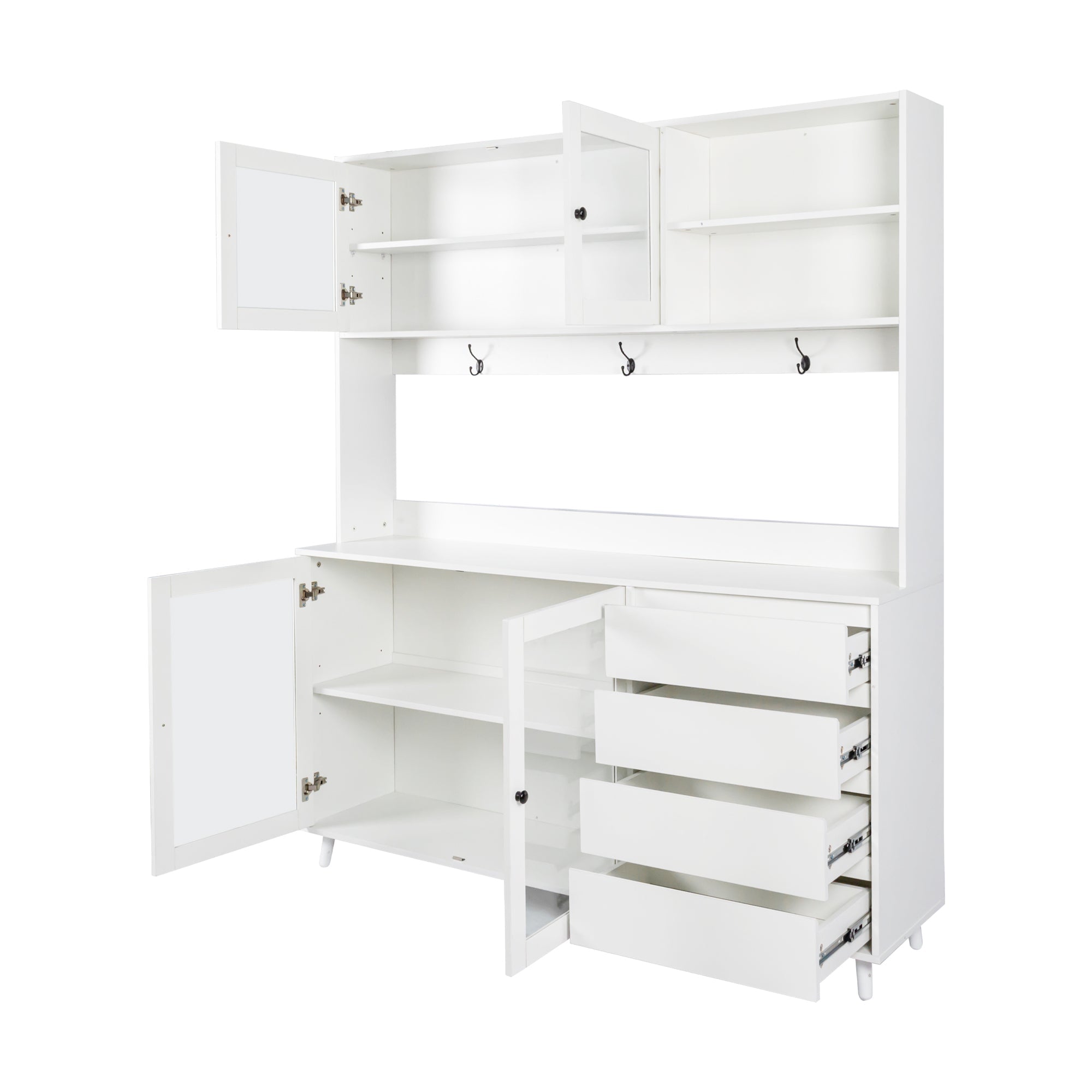 63 'W large kitchen cabinet, independent food cabinet (white) - KiKiUMi