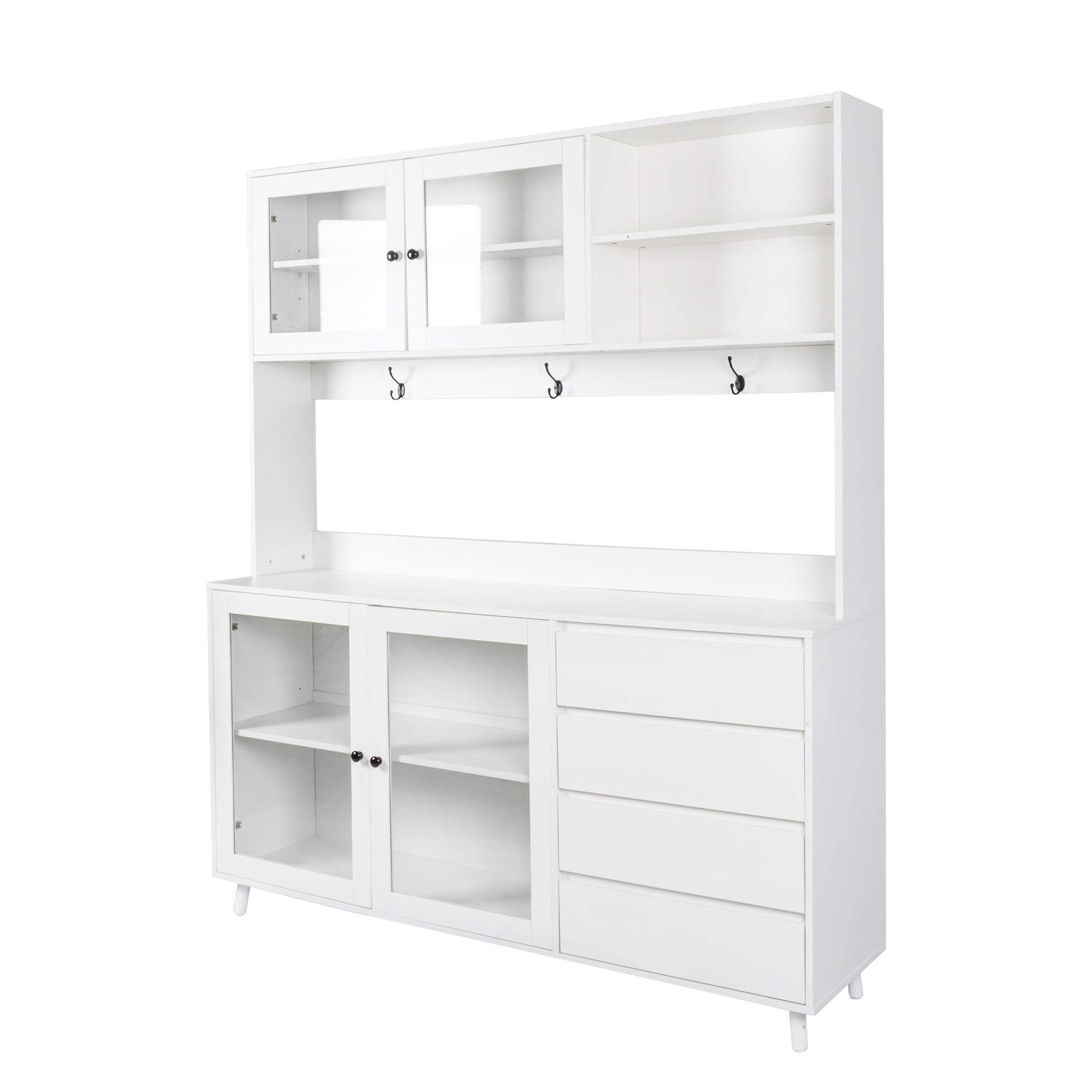 63 'W large kitchen cabinet, independent food cabinet (white) - KiKiUMi