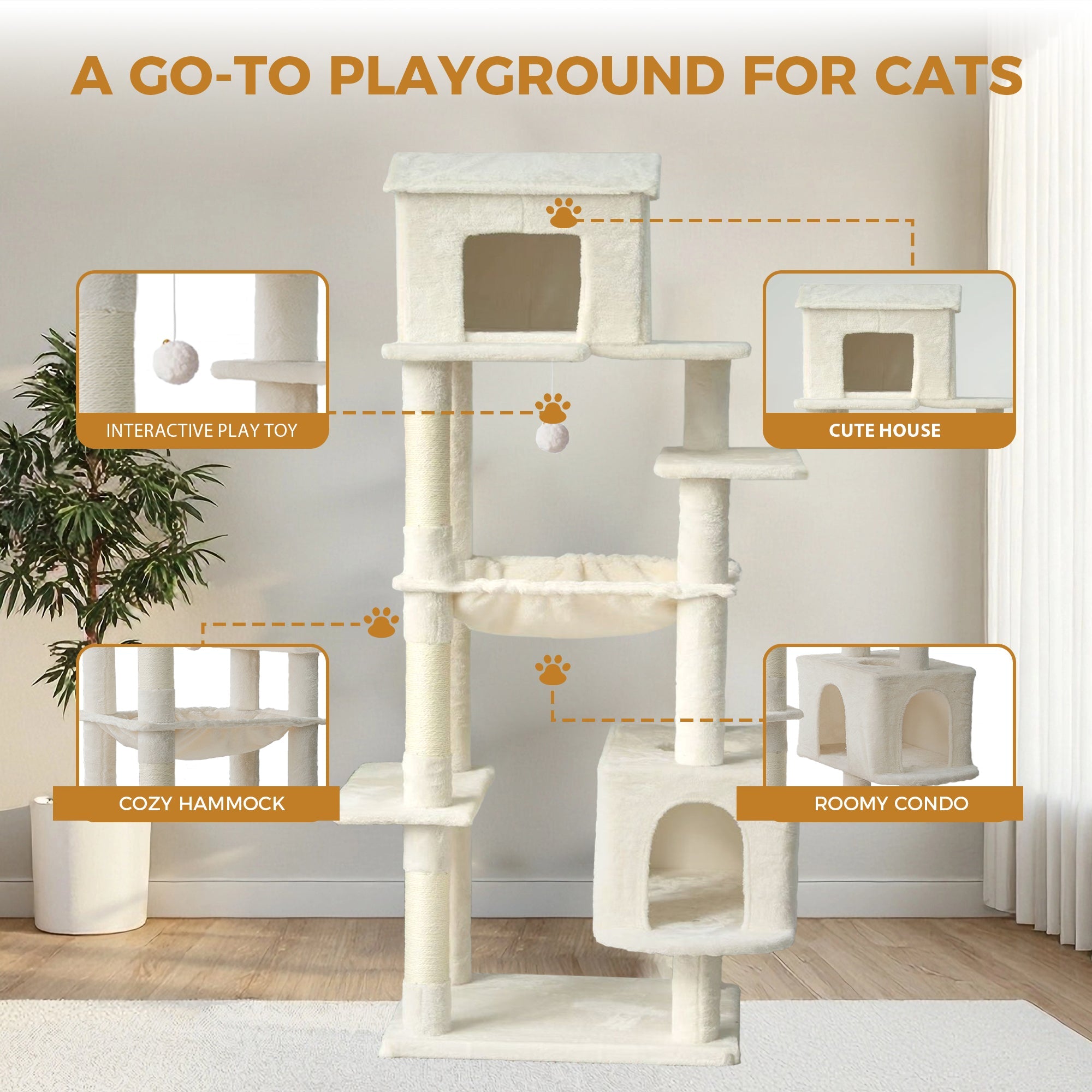 64 - inch indoor multi - storey cat tree(beige) - KiKiUMi