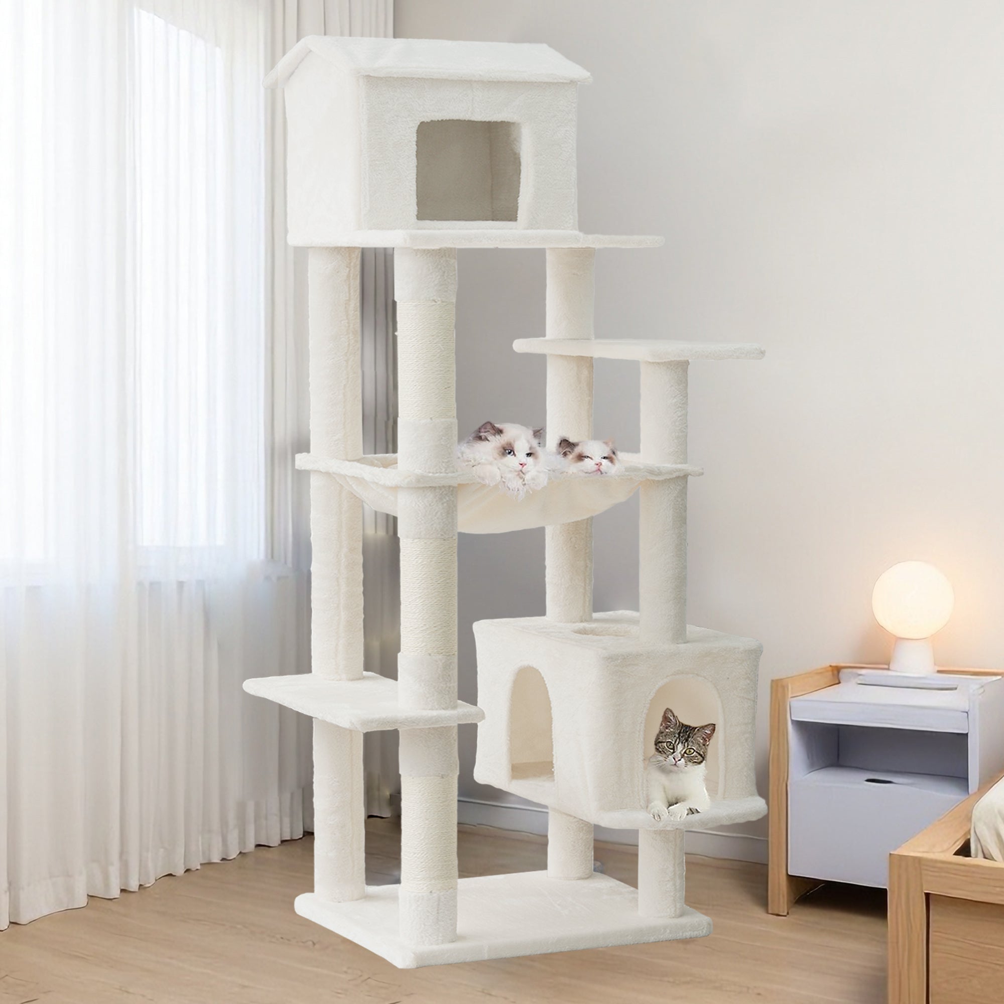 64 - inch indoor multi - storey cat tree(beige) - KiKiUMi