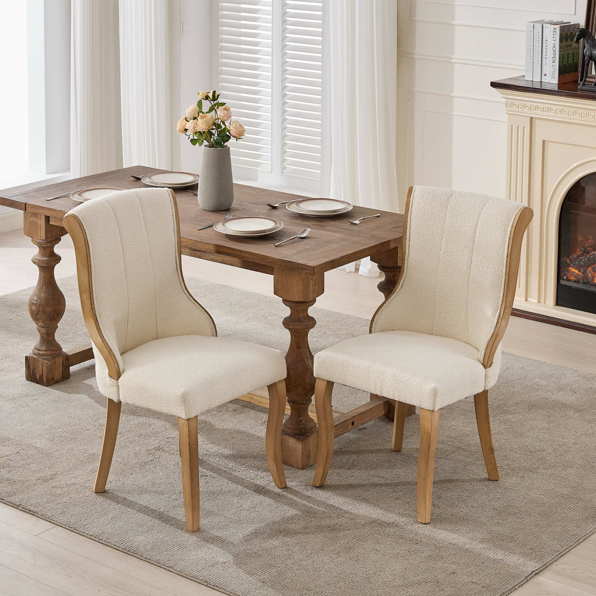 Medieval-style curved wood veneer snow velvet dining chair(gray)