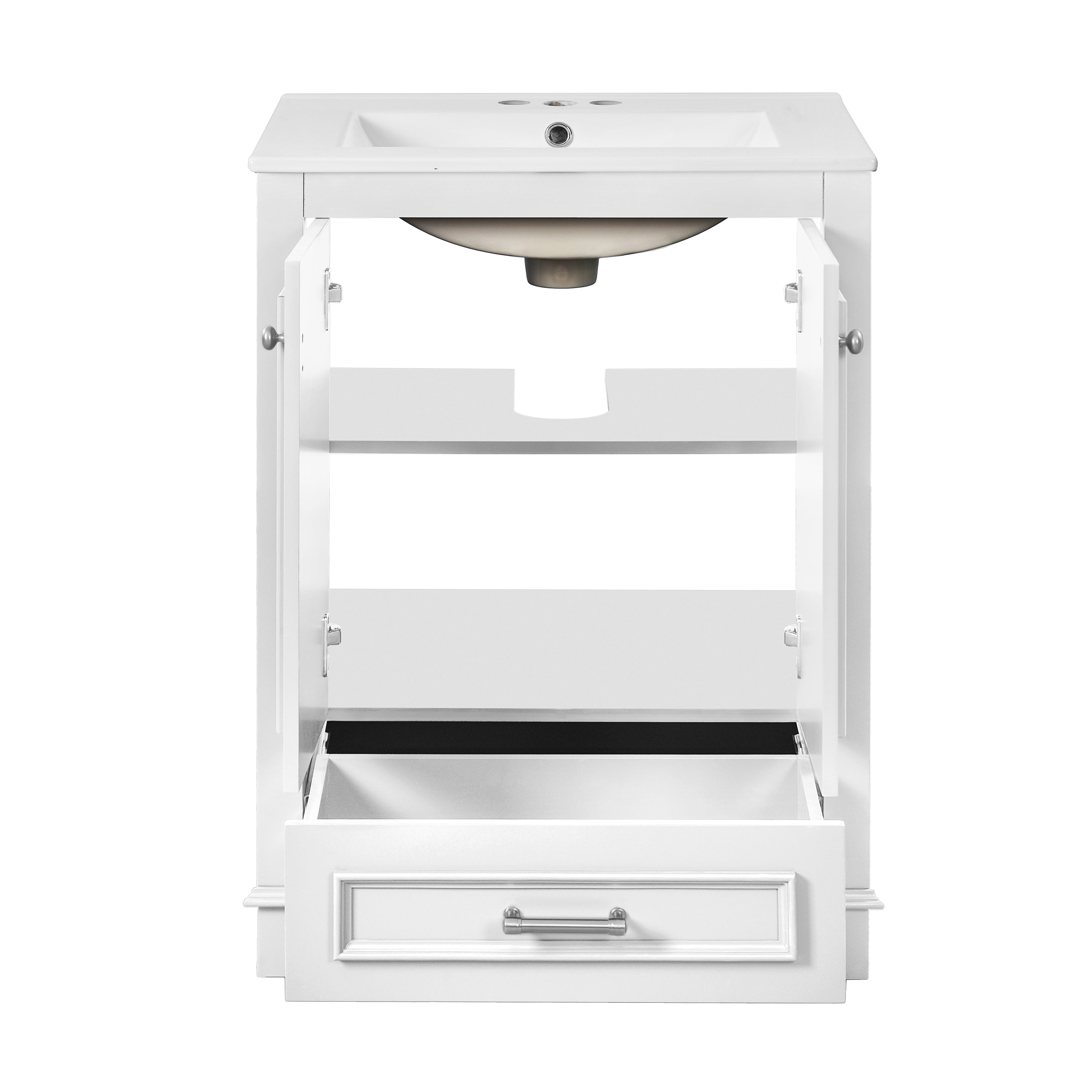 24-inch ceramic sink bathroom dressing table, modern standalone storage cabinet(white)