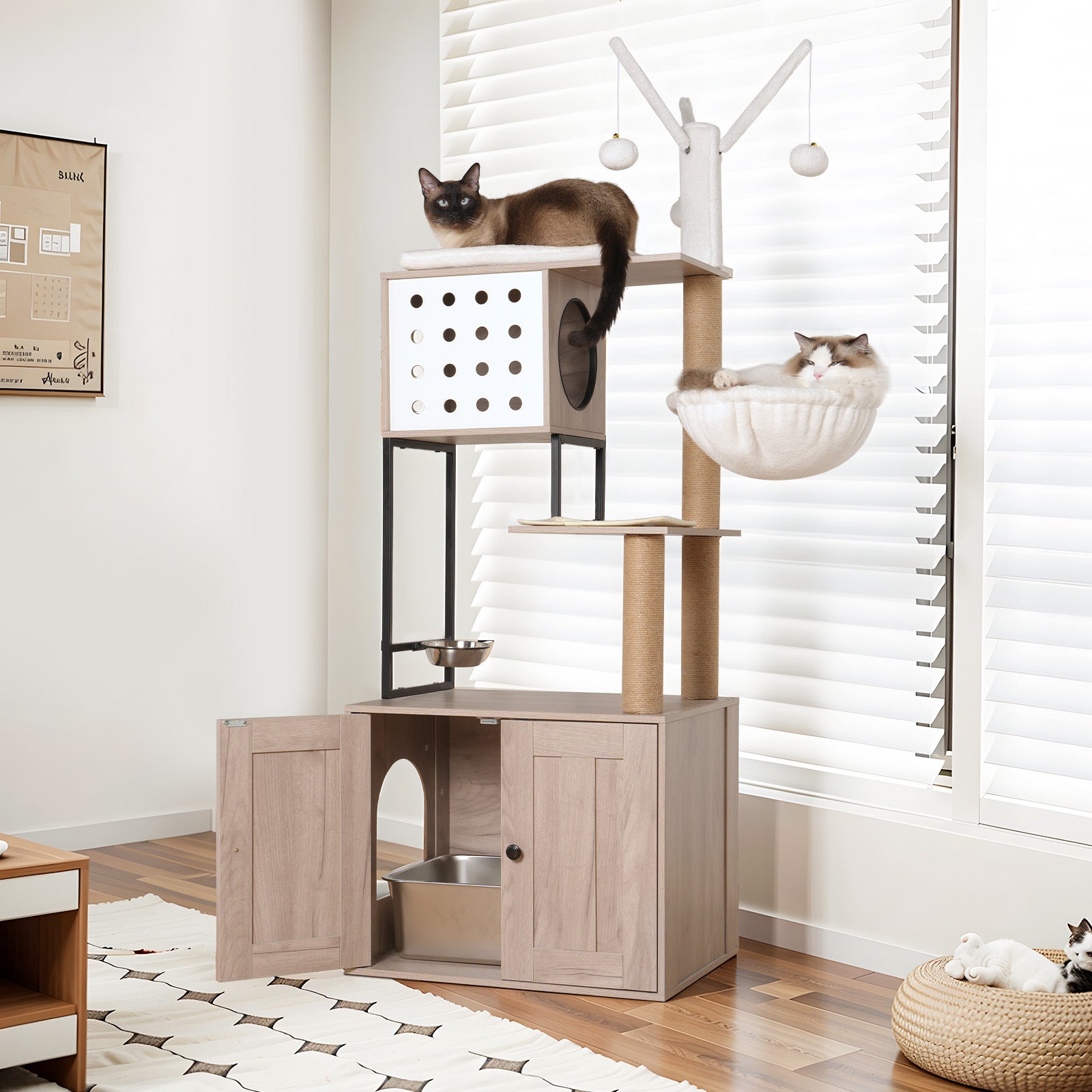 Cat Tree with sandbox shell - Modern Cat Apartment