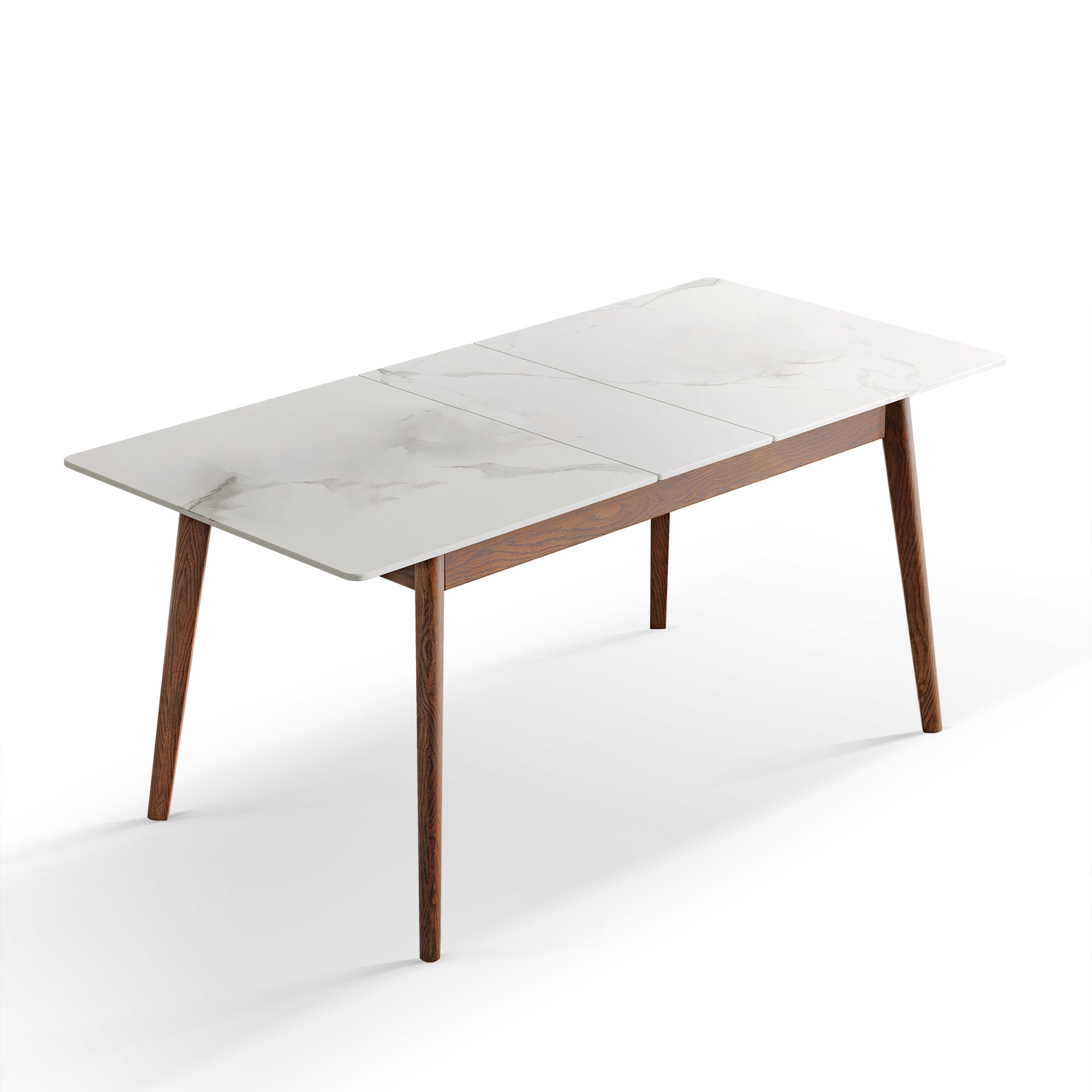 Extendable Dining Table - Walnut & Marble-Look Top, Expands 47" to 59"