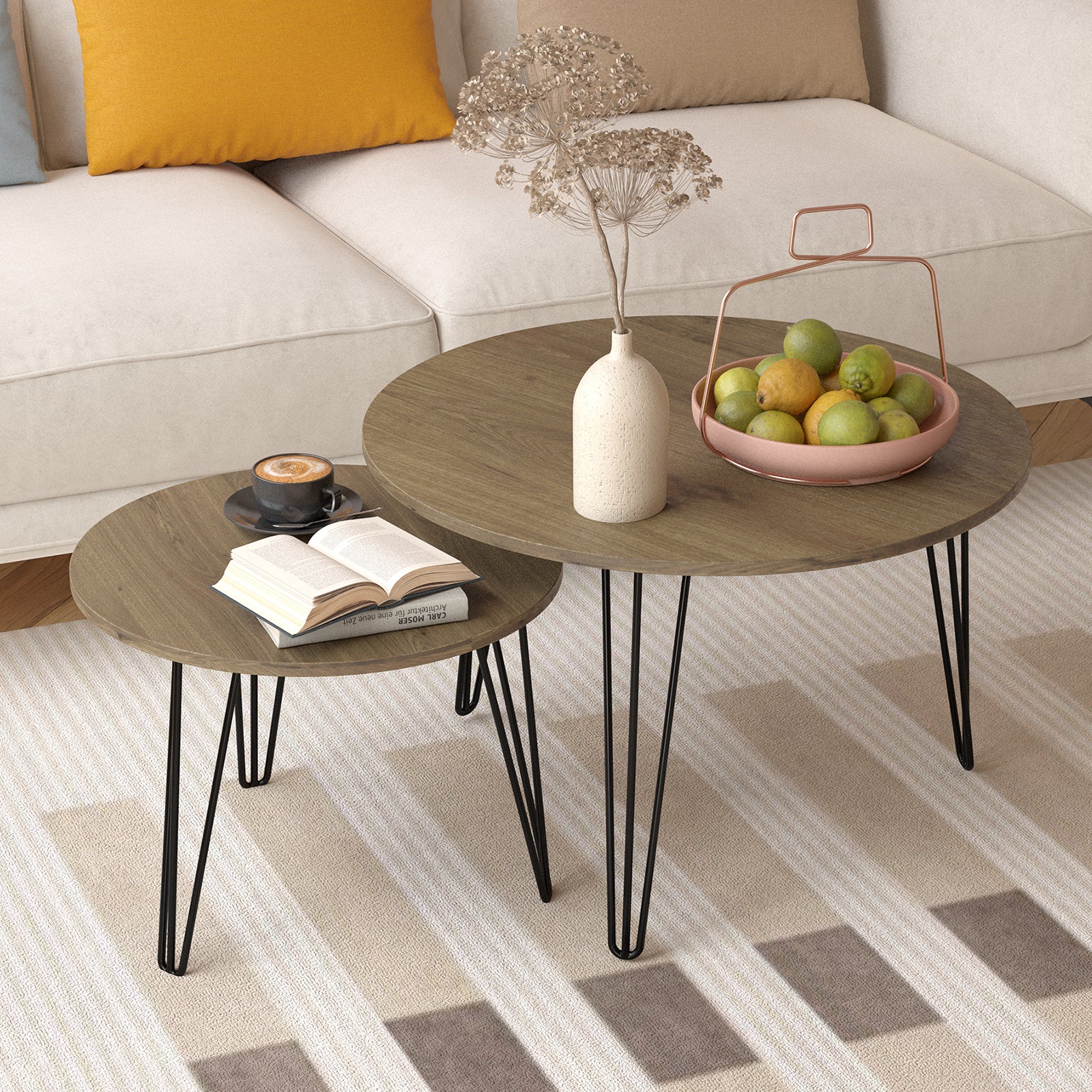 Coffee table with nested marble patterns (Brown)