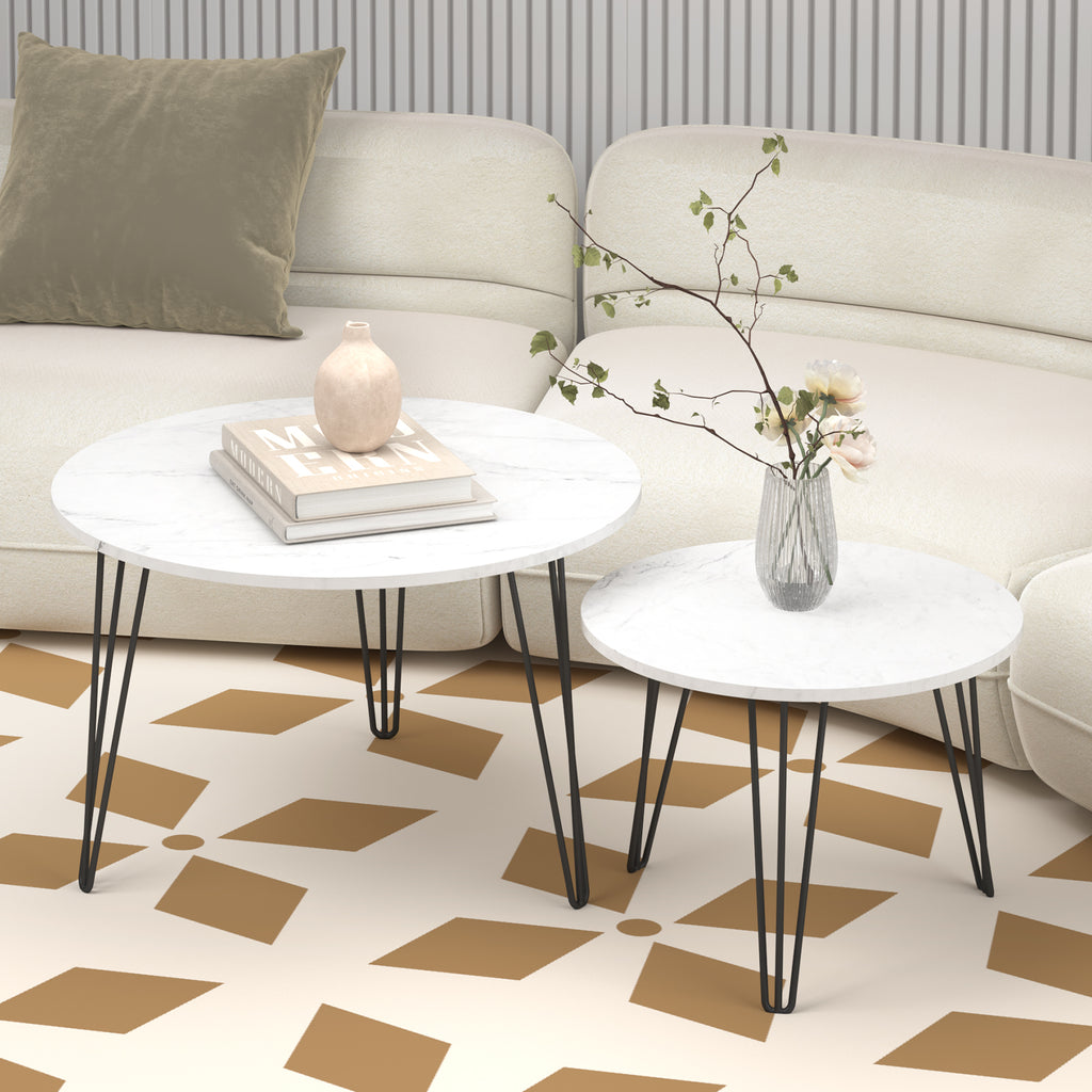 Coffee table with nested marble patterns (White)