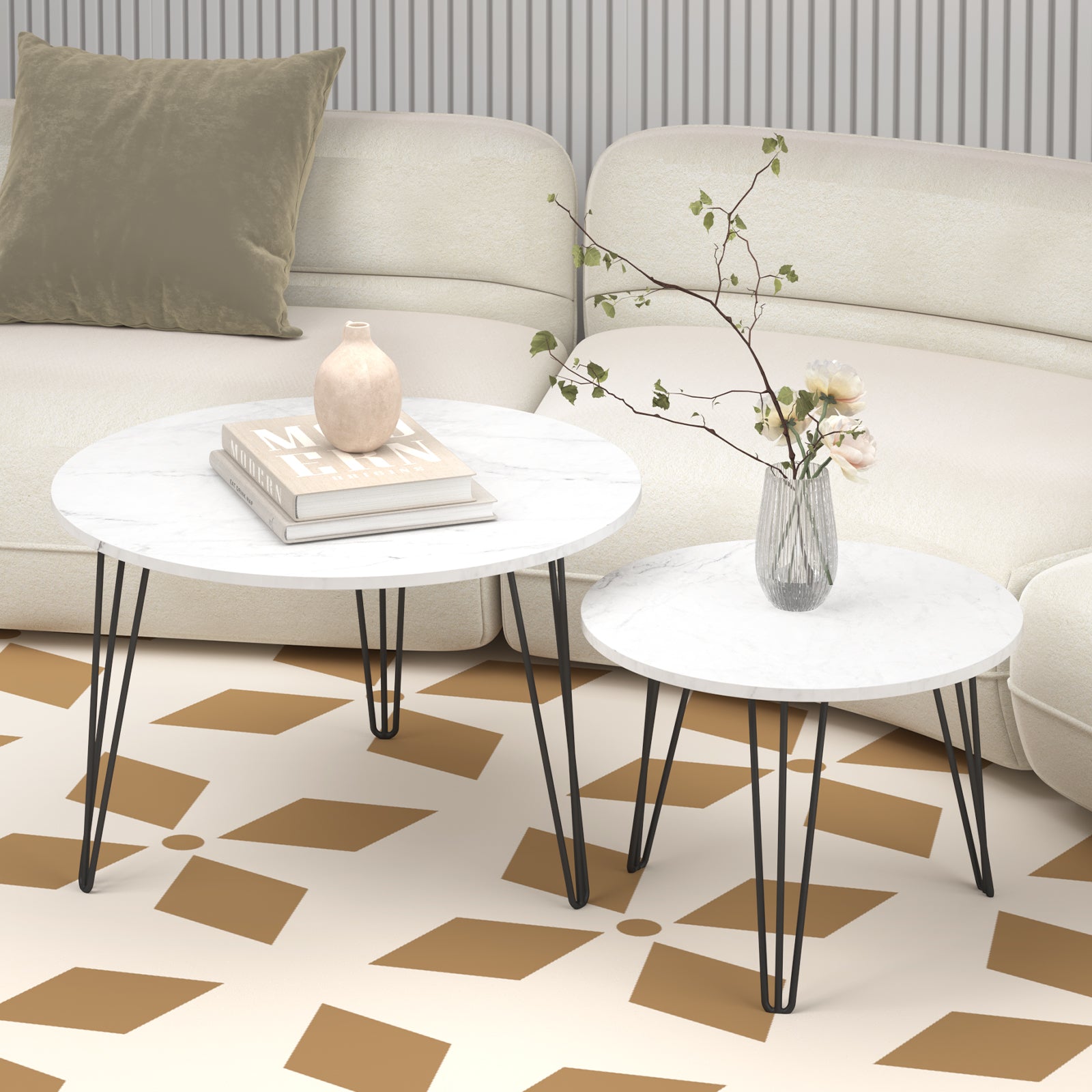 Coffee table with nested marble patterns (White)