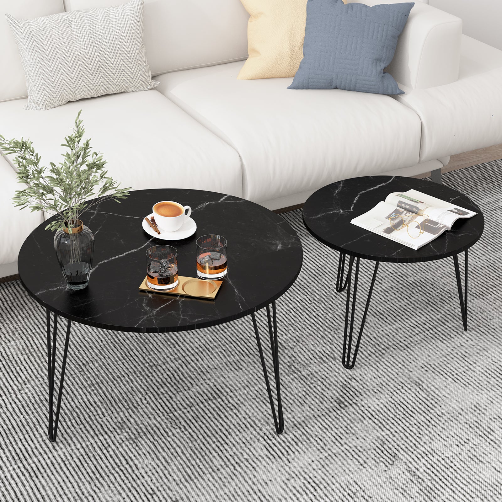Coffee table with nested marble patterns (Black)