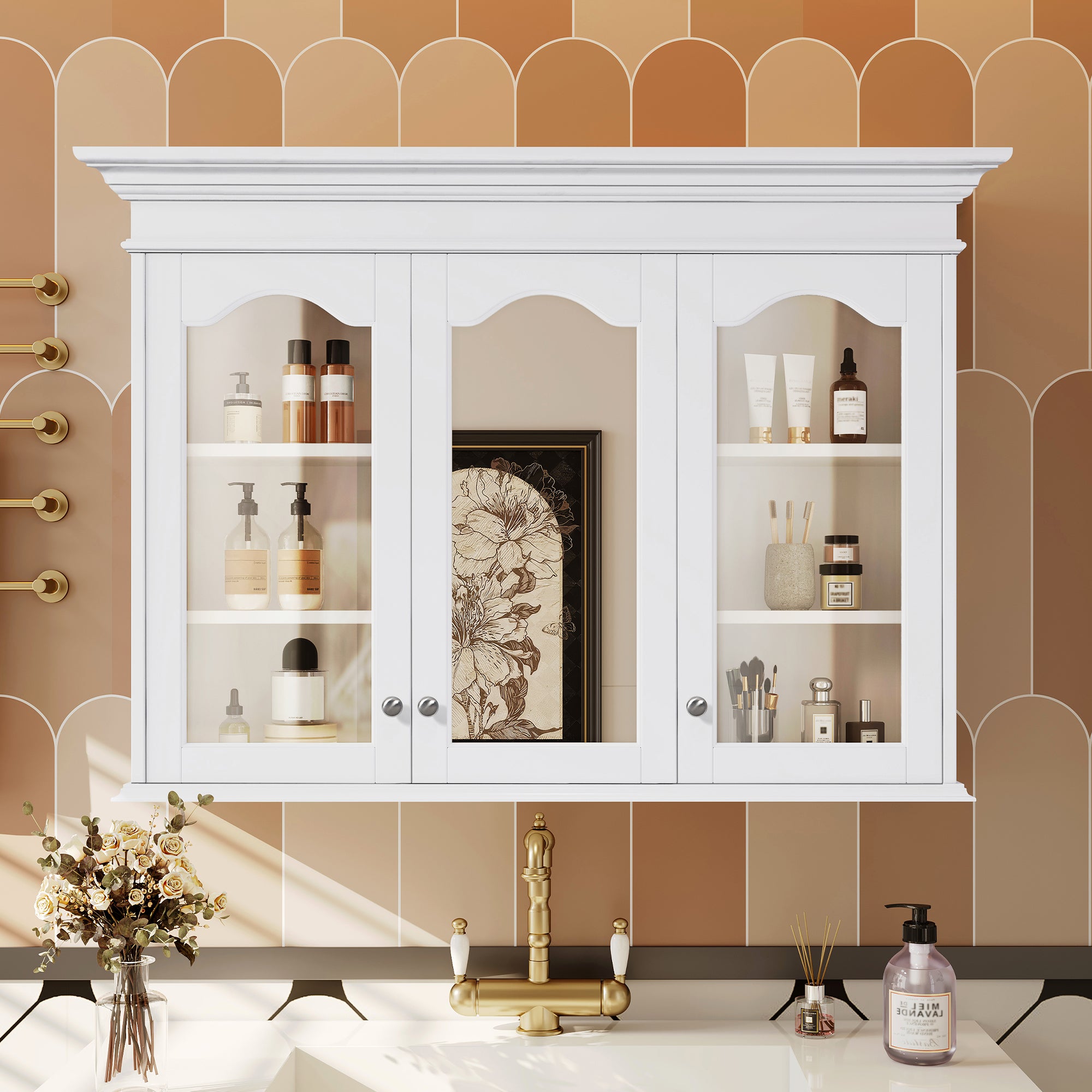 40' wall-mounted bathroom cabinet with a glass door