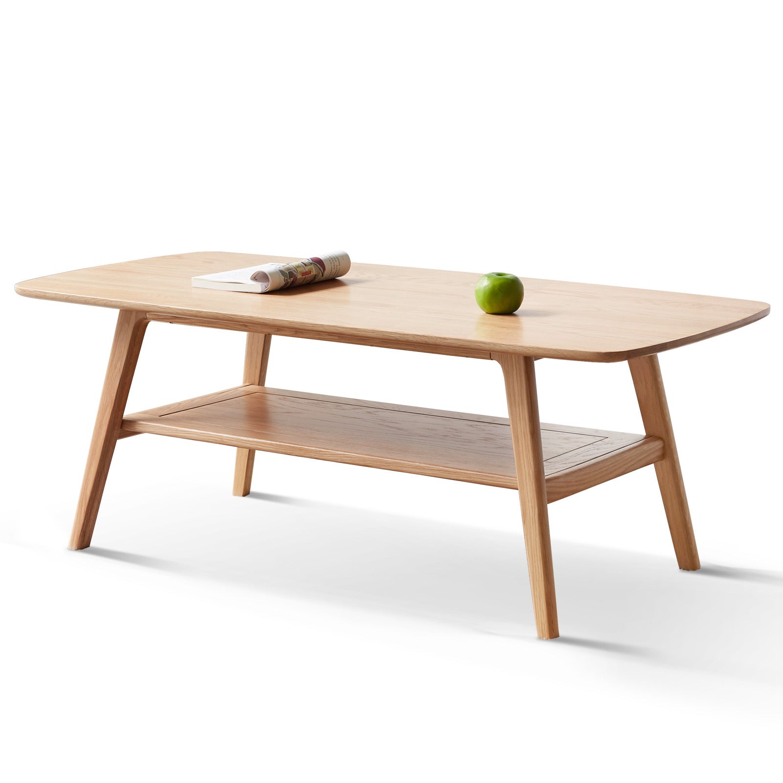 47'' Solid Oak Coffee Table with Shelf Storage