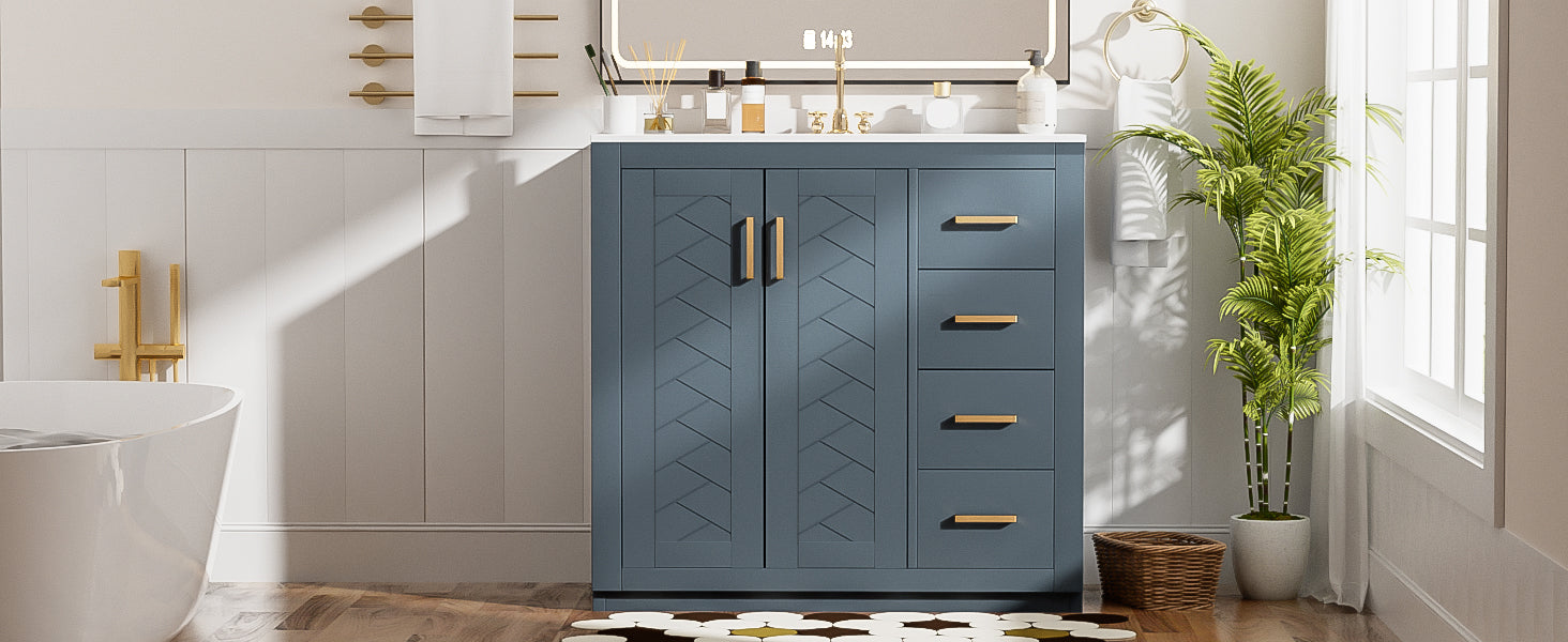 36 "Solid Wood Frame Independent Dressing Table Set (blue)