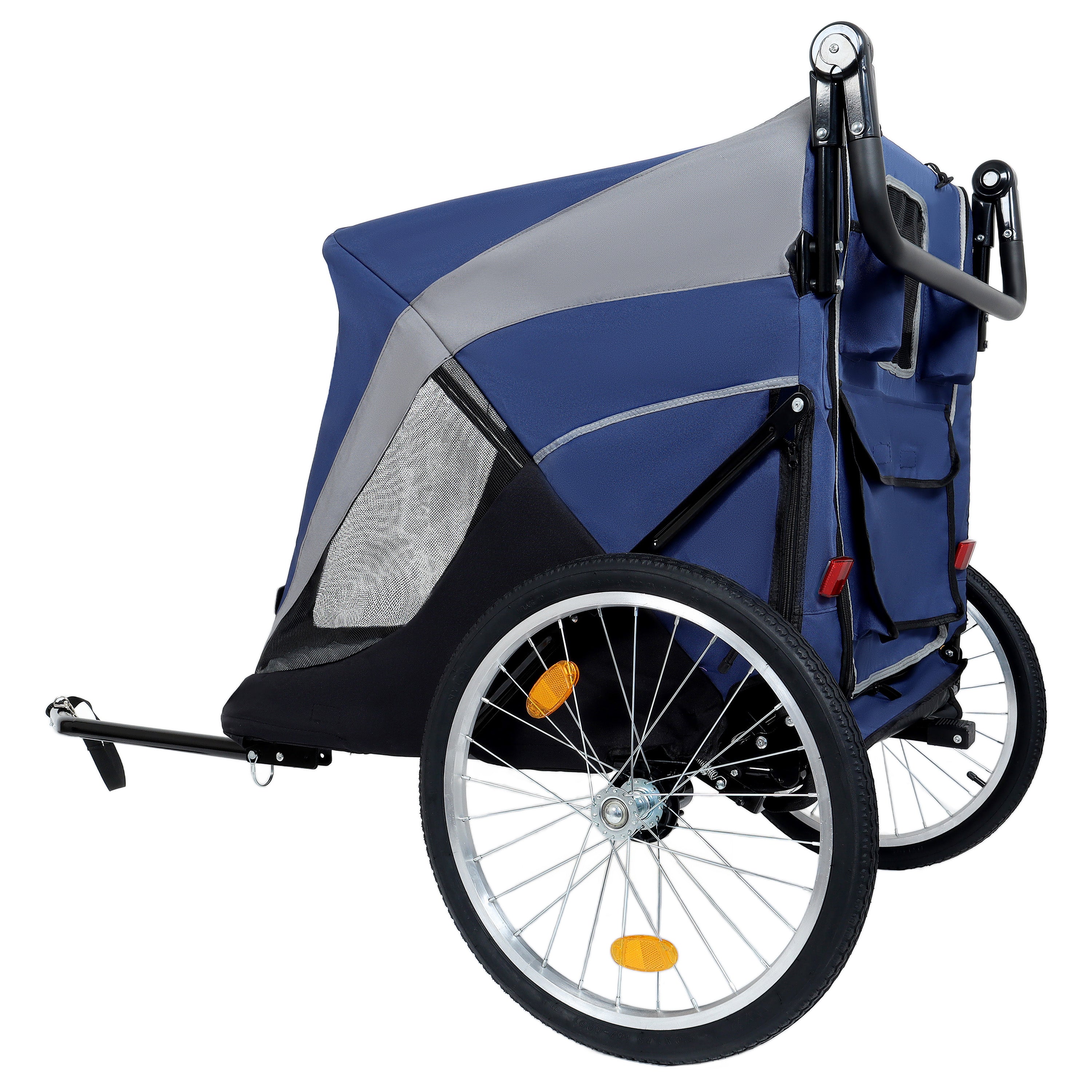 Detachable 2-in-1 pet bicycle trailer and stroller(Black+Blue)