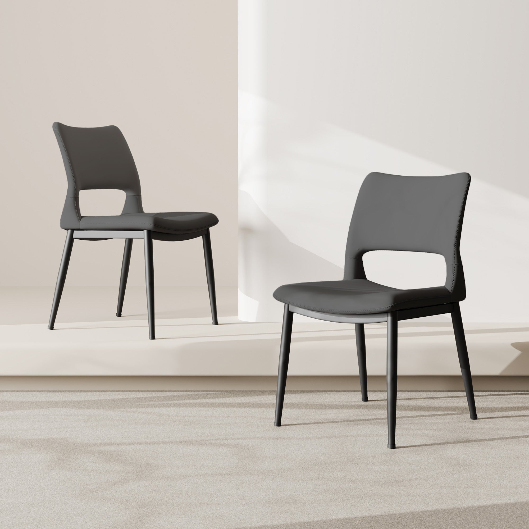 Two modern and simple PU leather dining chairs（grey）