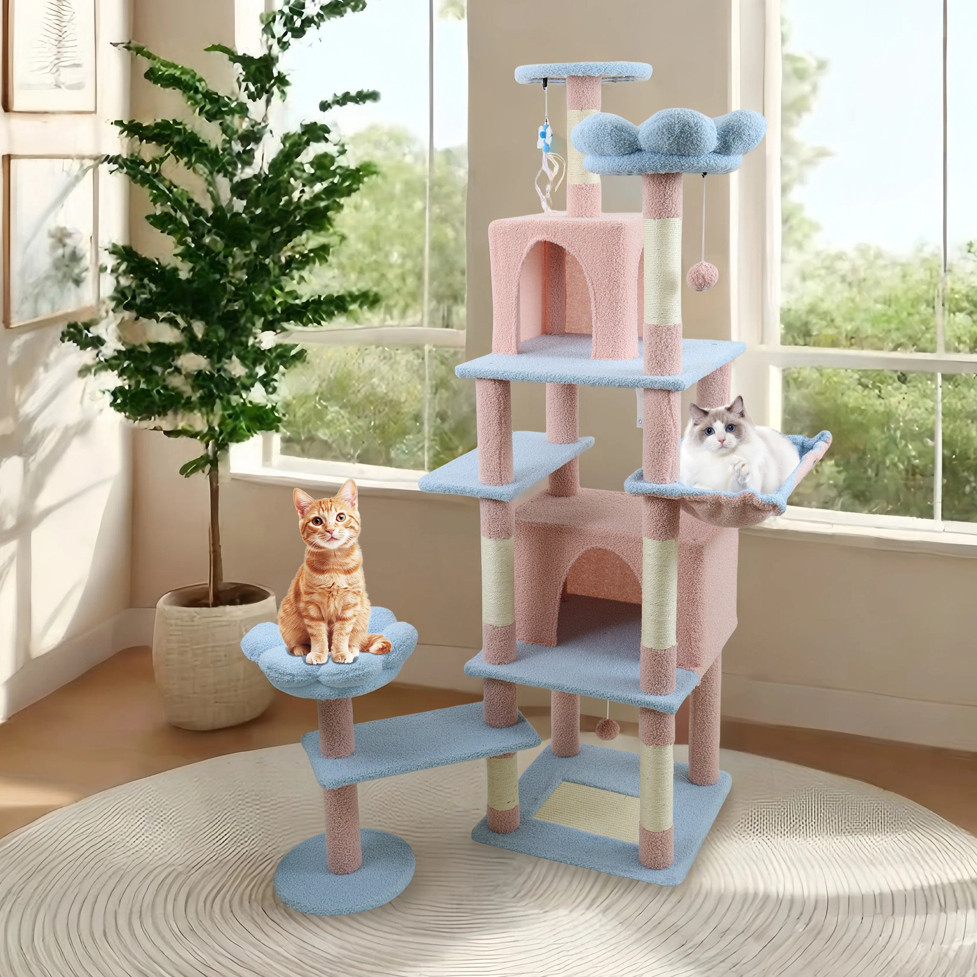 71 - inch detachable flower cat tree(blue) - KiKiUMi
