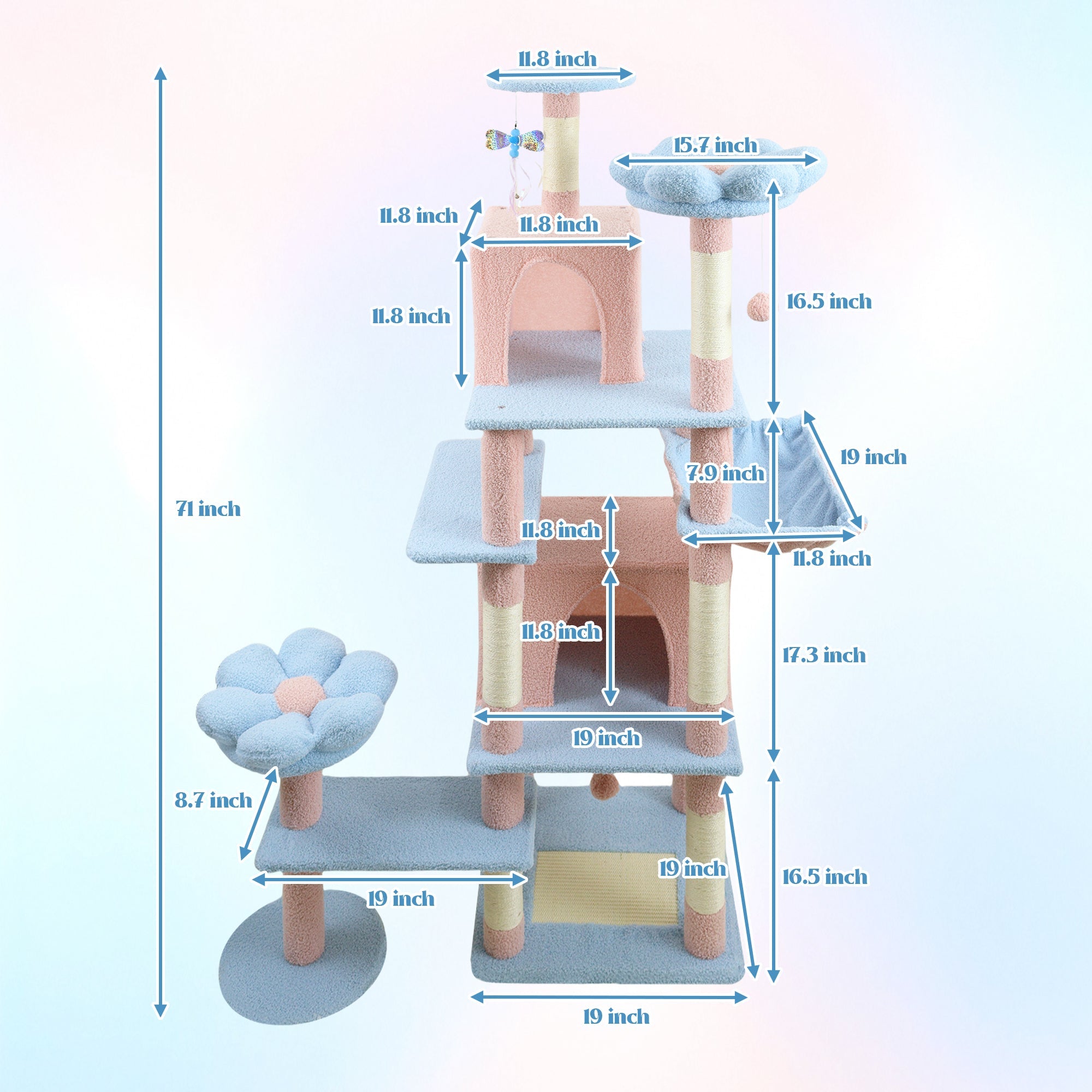 71 - inch detachable flower cat tree(blue) - KiKiUMi