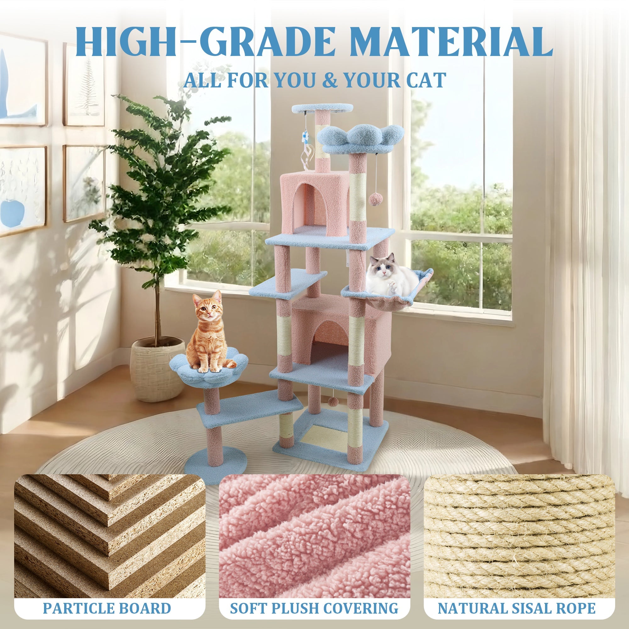 71 - inch detachable flower cat tree(blue) - KiKiUMi