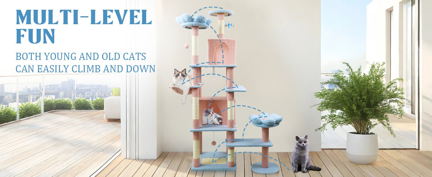 71 - inch detachable flower cat tree(blue) - KiKiUMi