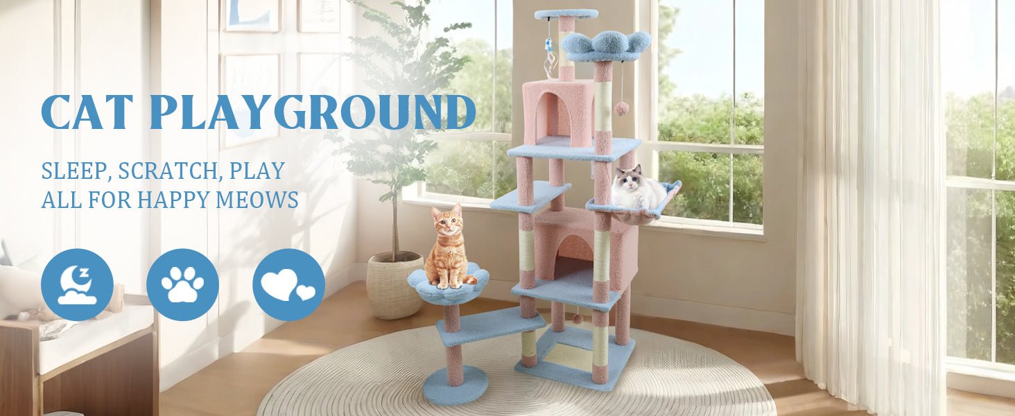71 - inch detachable flower cat tree(blue) - KiKiUMi