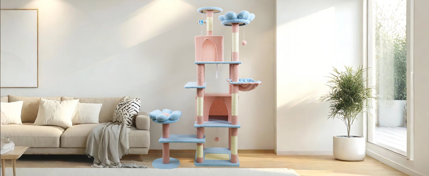 71 - inch detachable flower cat tree(blue) - KiKiUMi