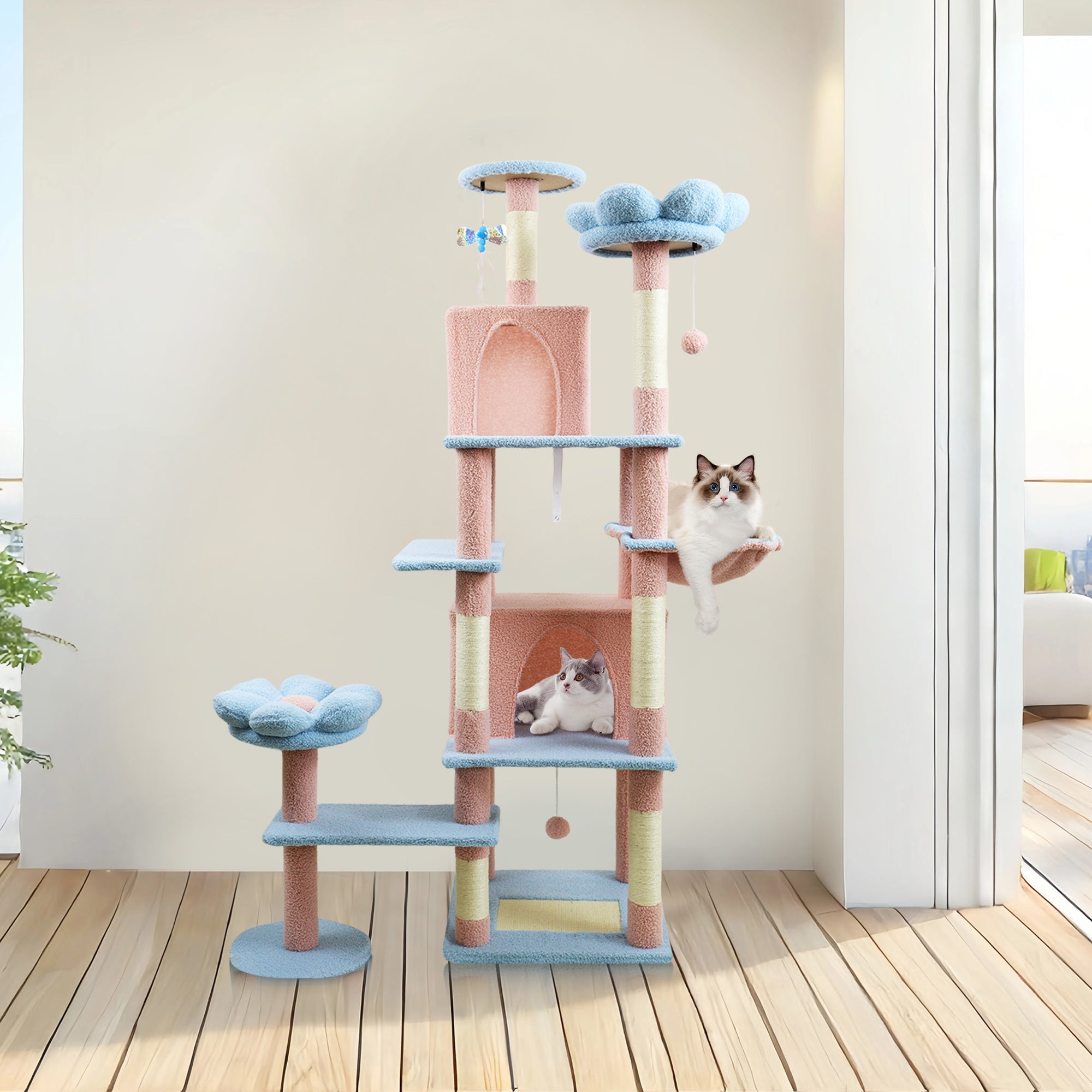 71 - inch detachable flower cat tree(blue) - KiKiUMi