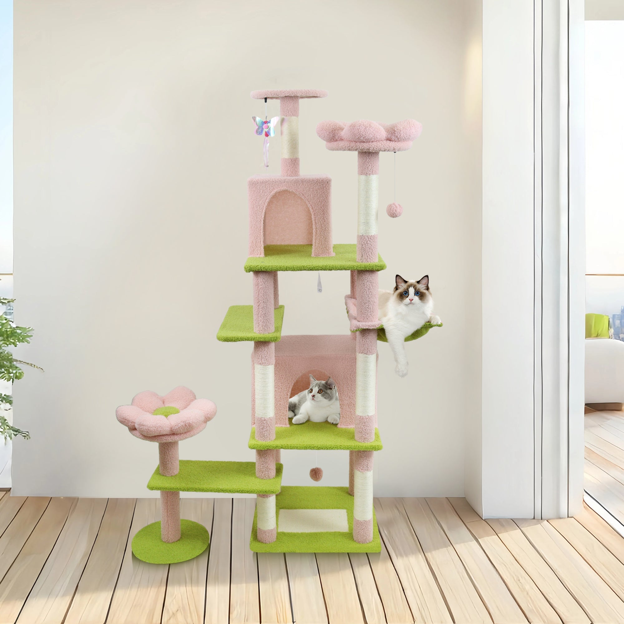 71 - inch detachable flower cat tree(pink) - KiKiUMi