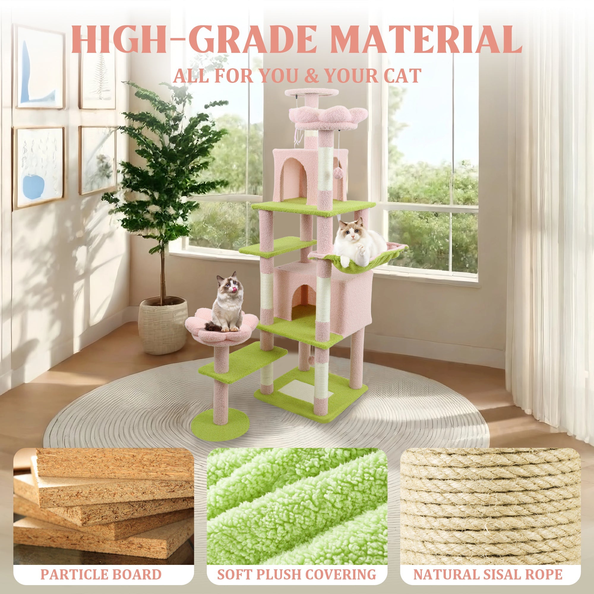 71 - inch detachable flower cat tree(pink) - KiKiUMi